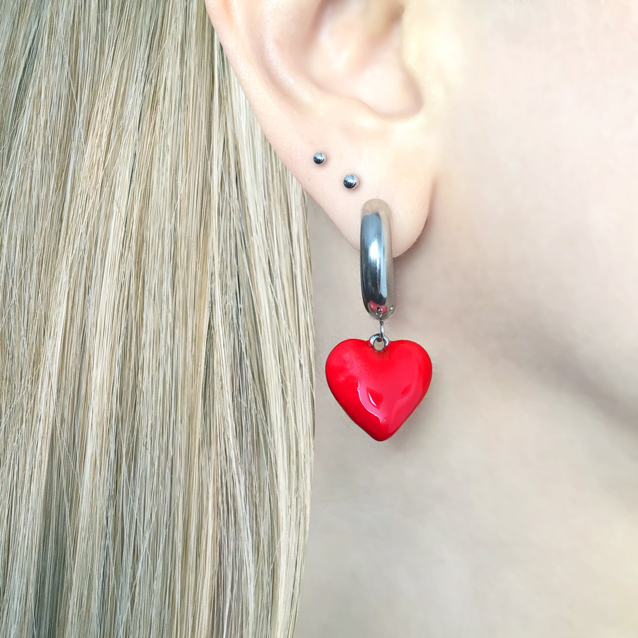 RED HEART HOOP EARRINGS
