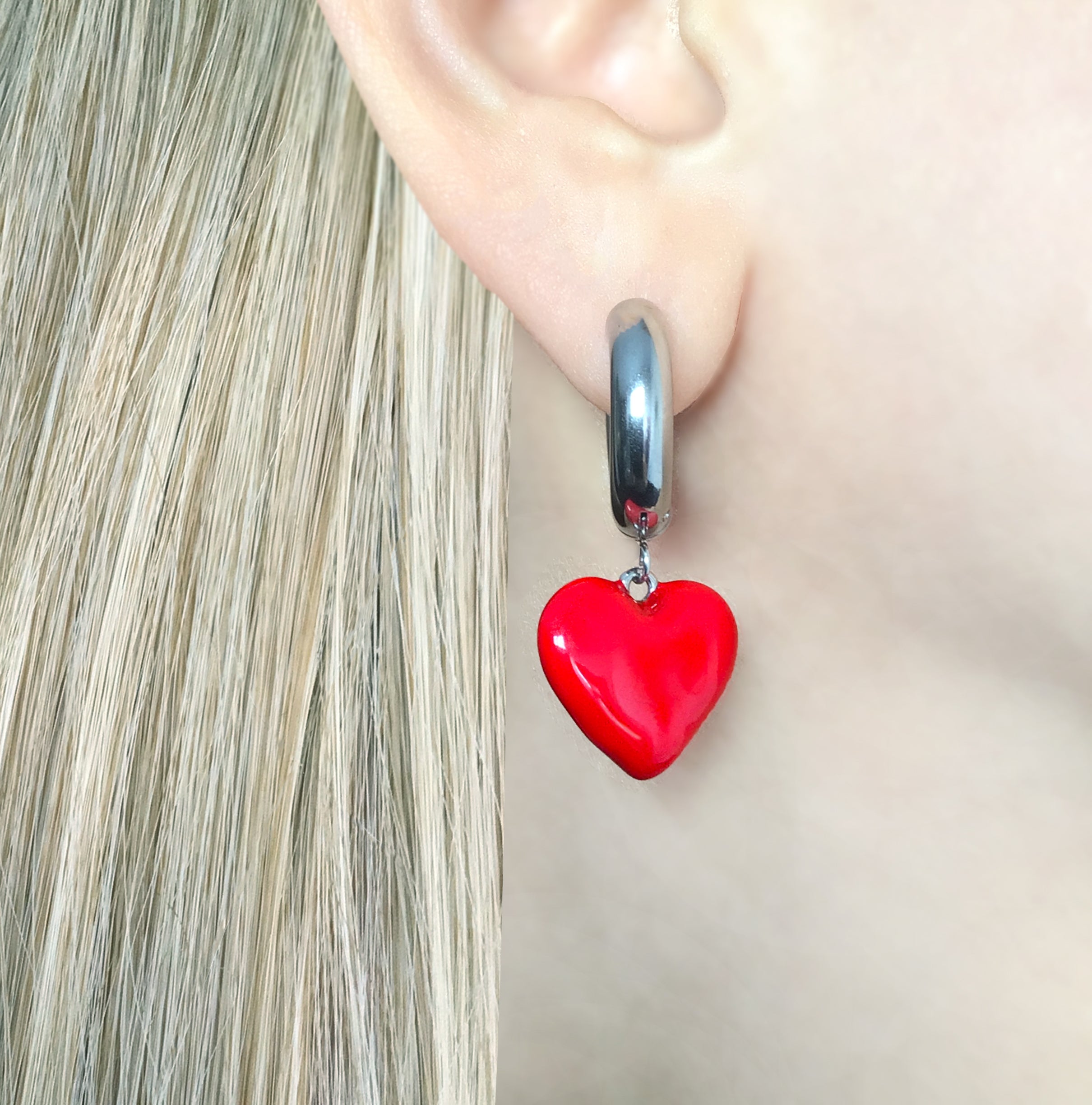 RED HEART HOOP EARRINGS