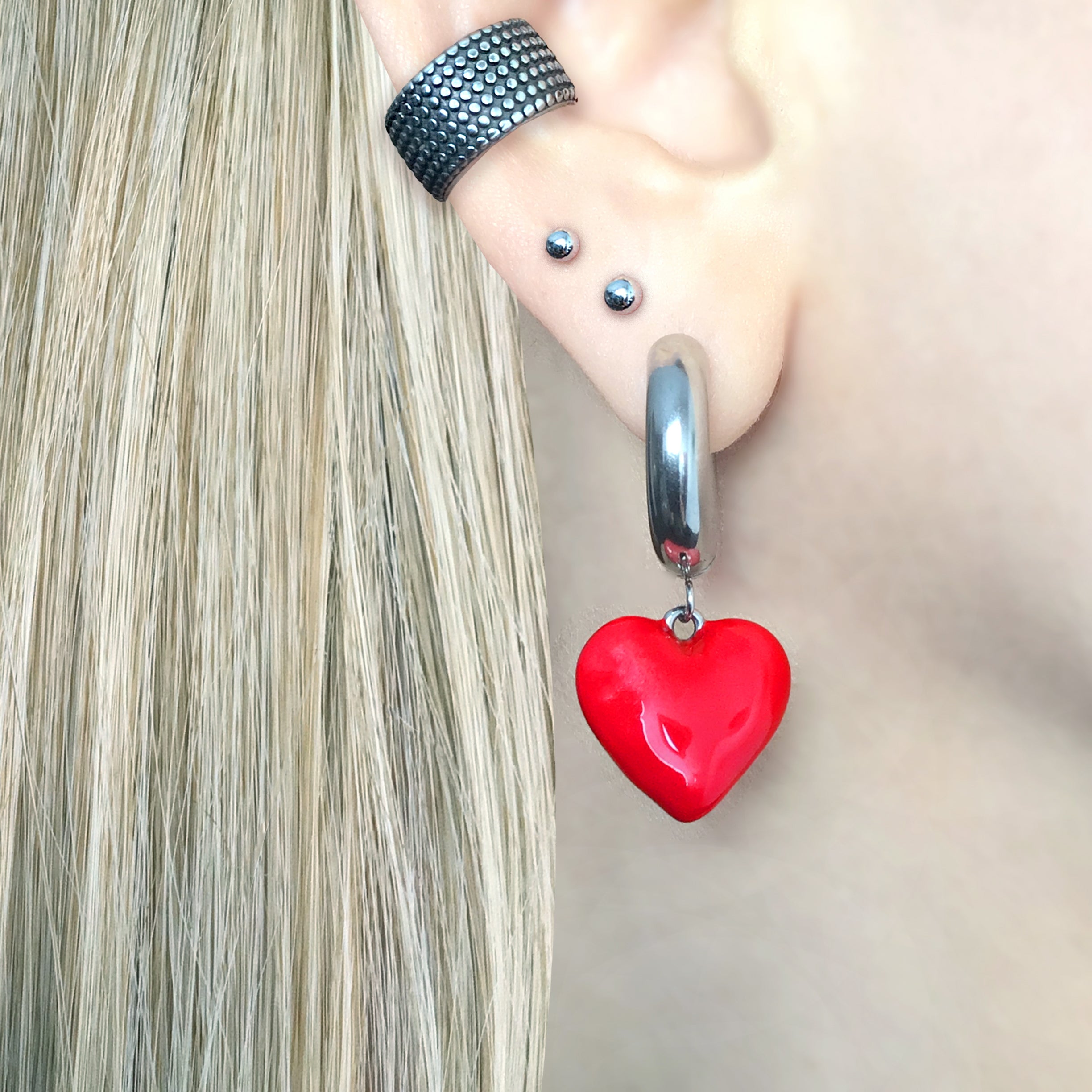 RED HEART HOOP EARRINGS