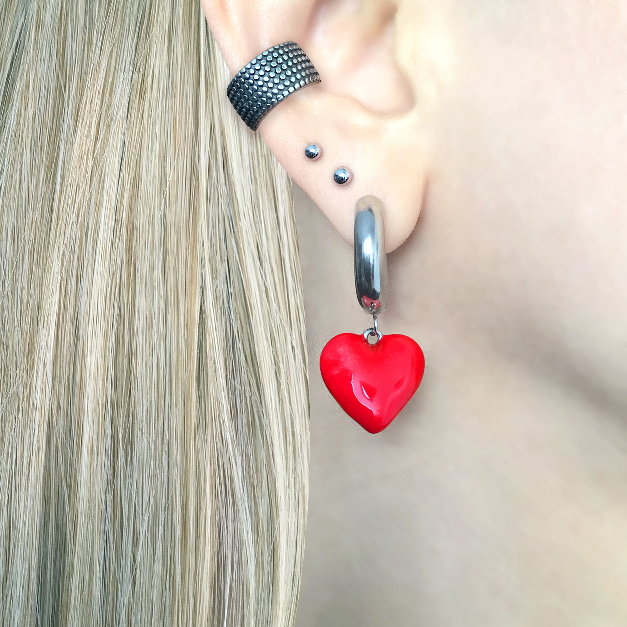 RED HEART HOOP EARRINGS