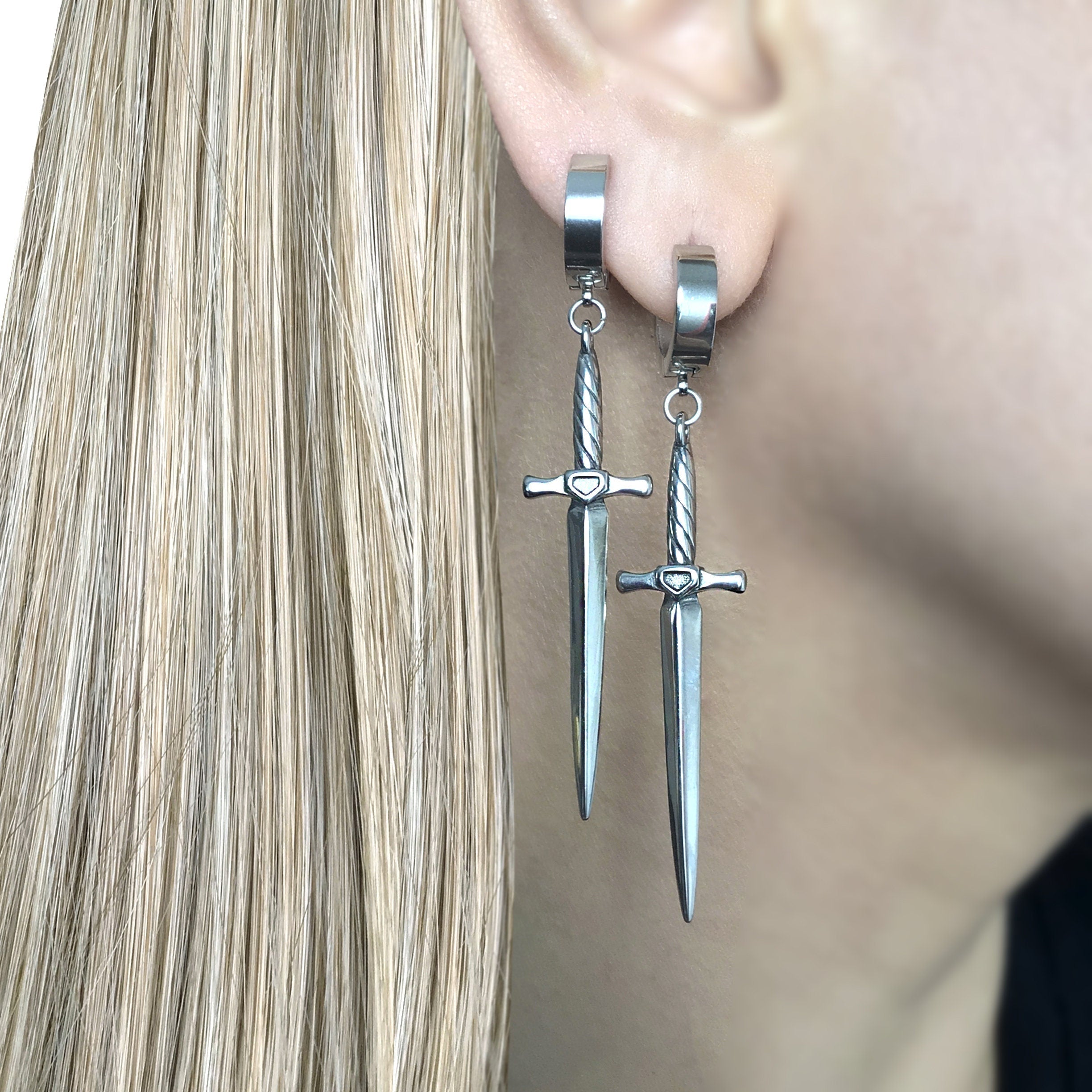 GOTHIC SWORD HOOP EARRINGS