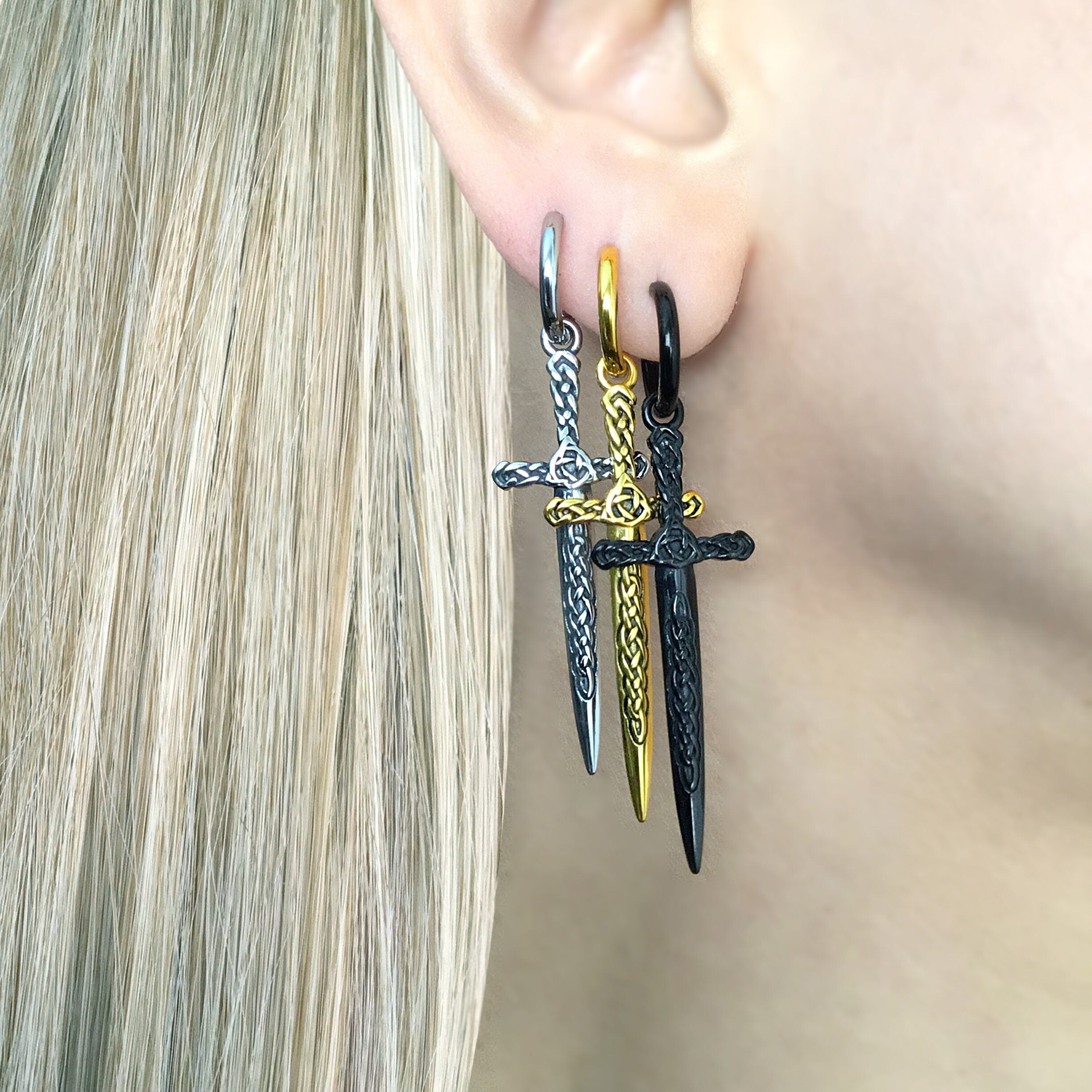 CELTIC SWORD HOOP EARRING