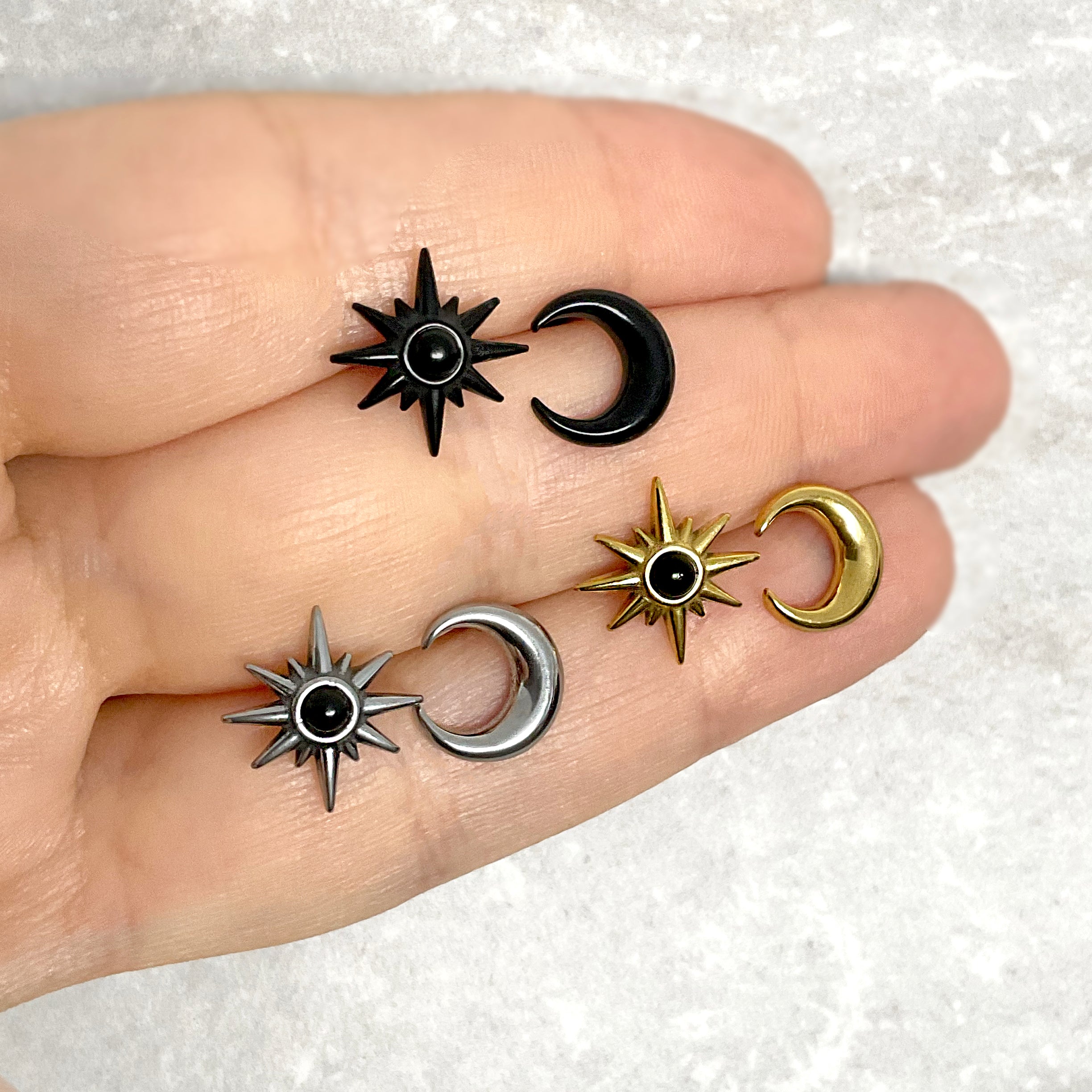 MOON AND STAR MISMATCHED STUDS