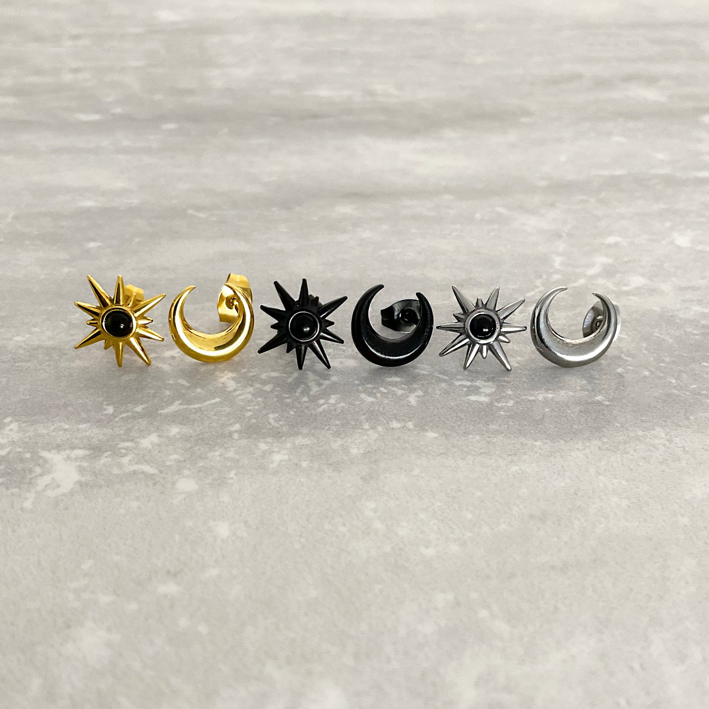 MOON AND STAR MISMATCHED STUDS