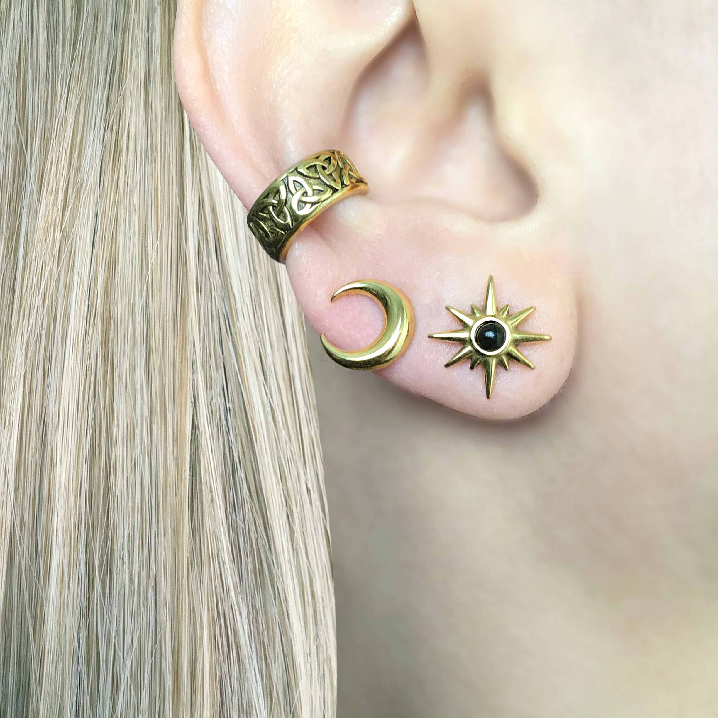 MOON AND STAR MISMATCHED STUDS