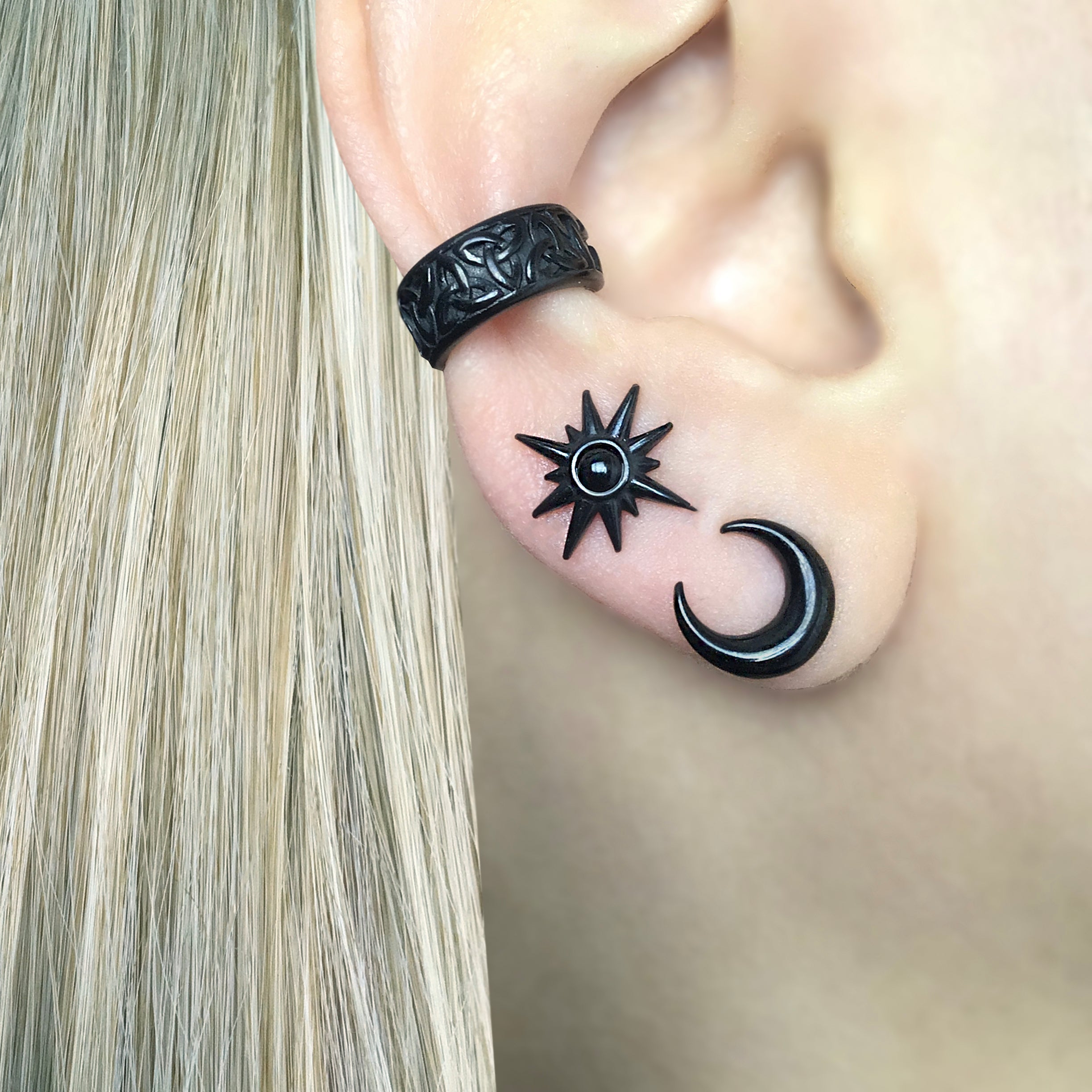 MOON AND STAR MISMATCHED STUDS