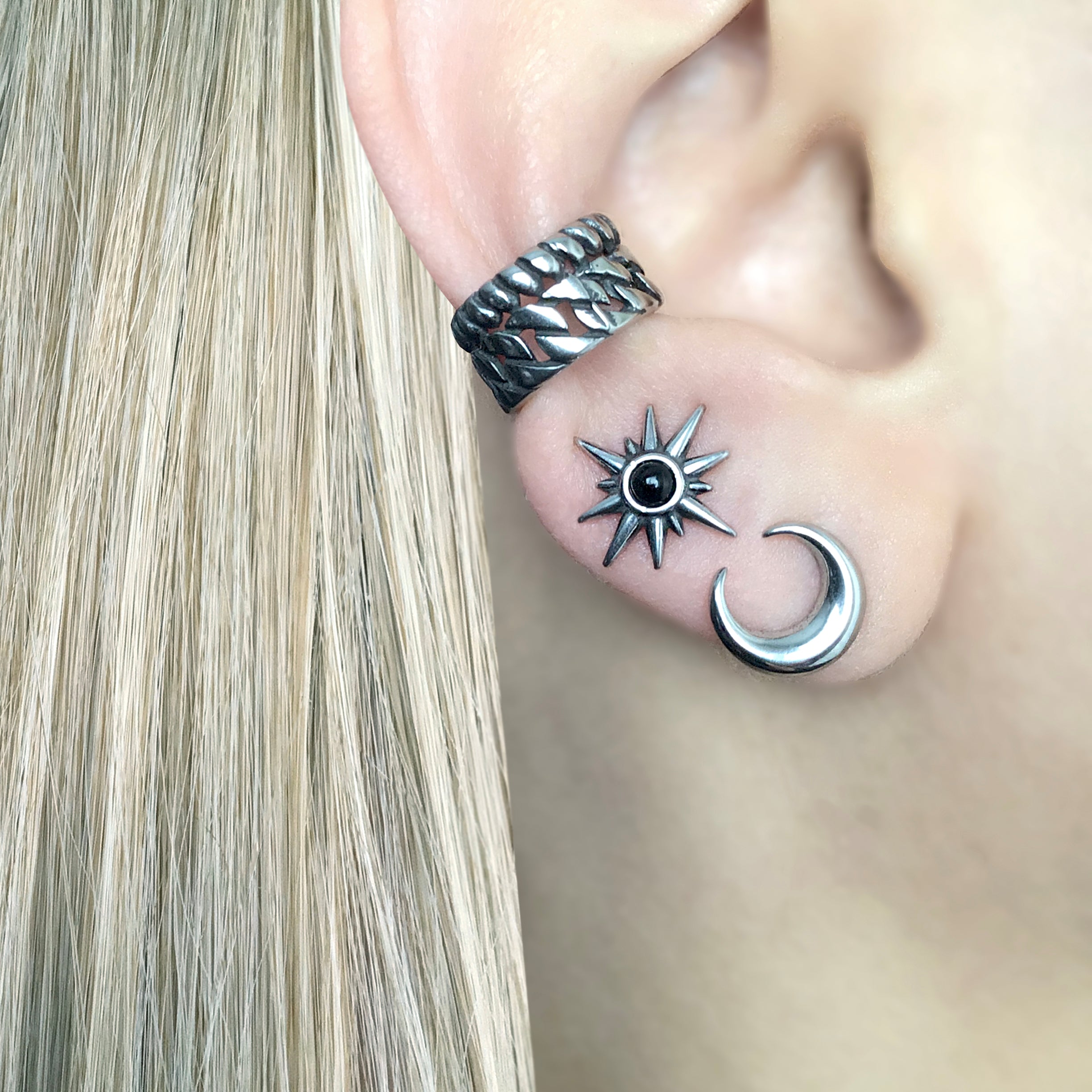 MOON AND STAR MISMATCHED STUDS