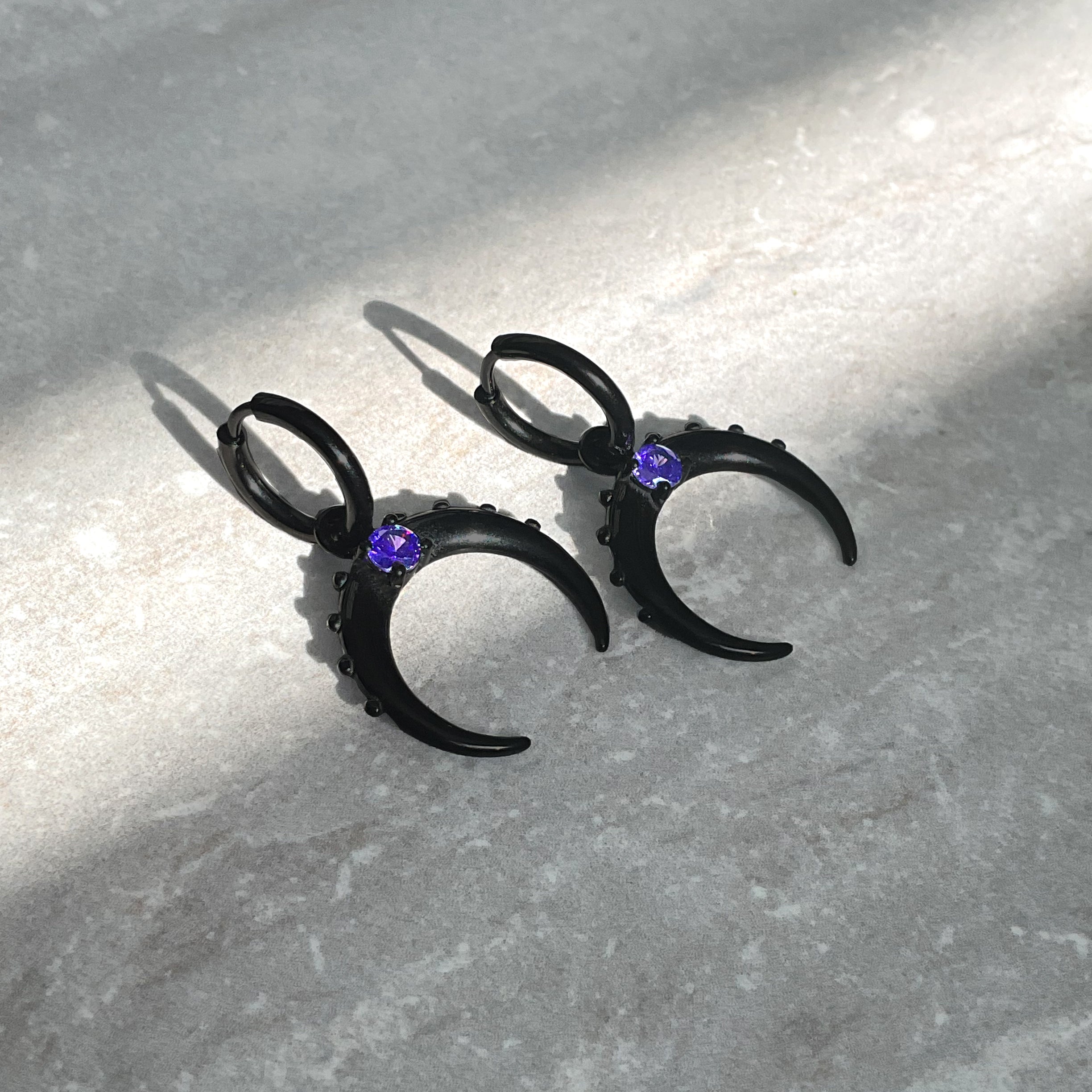 MOON HOOPS WITH PURPLE STONE