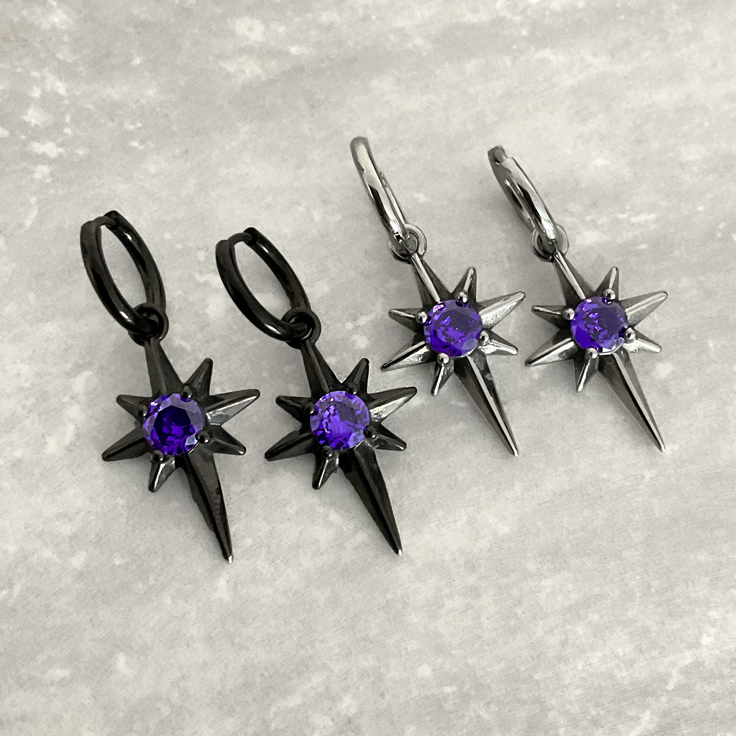 NORTH STAR HOOP EARRINGS WITH SAPPHIRE CZ