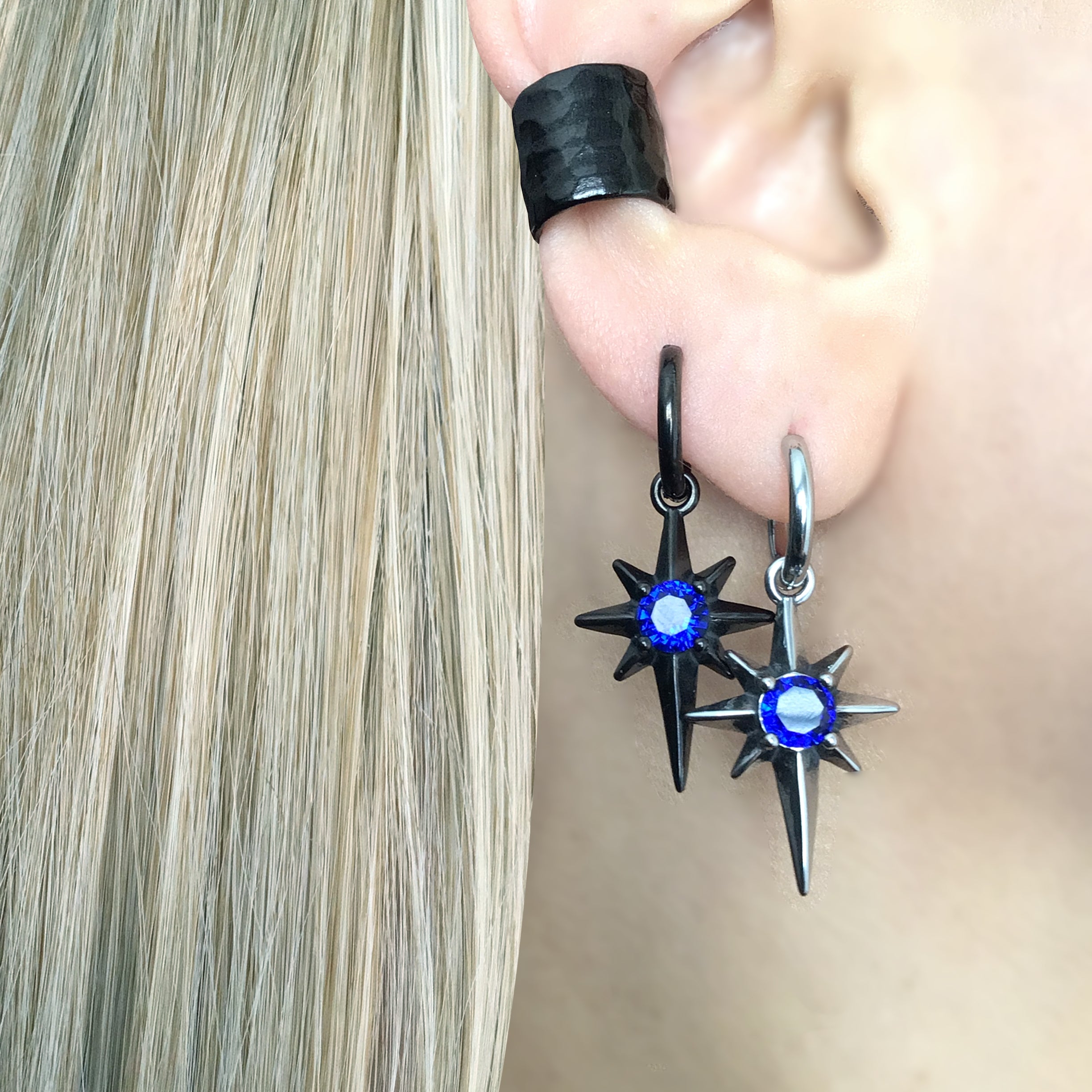 NORTH STAR HOOP EARRINGS WITH SAPPHIRE CZ