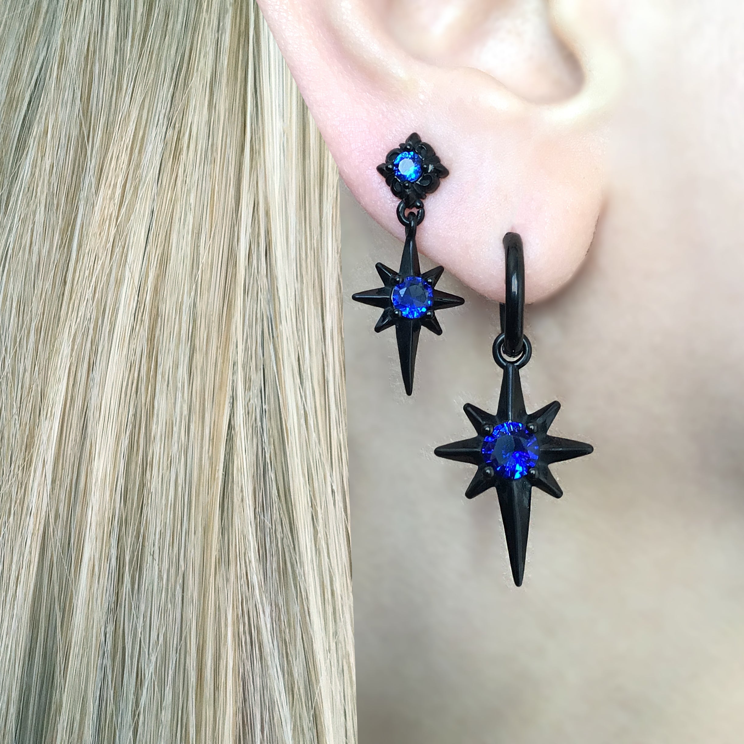 NORTH STAR HOOP EARRINGS WITH PURPLE CZ