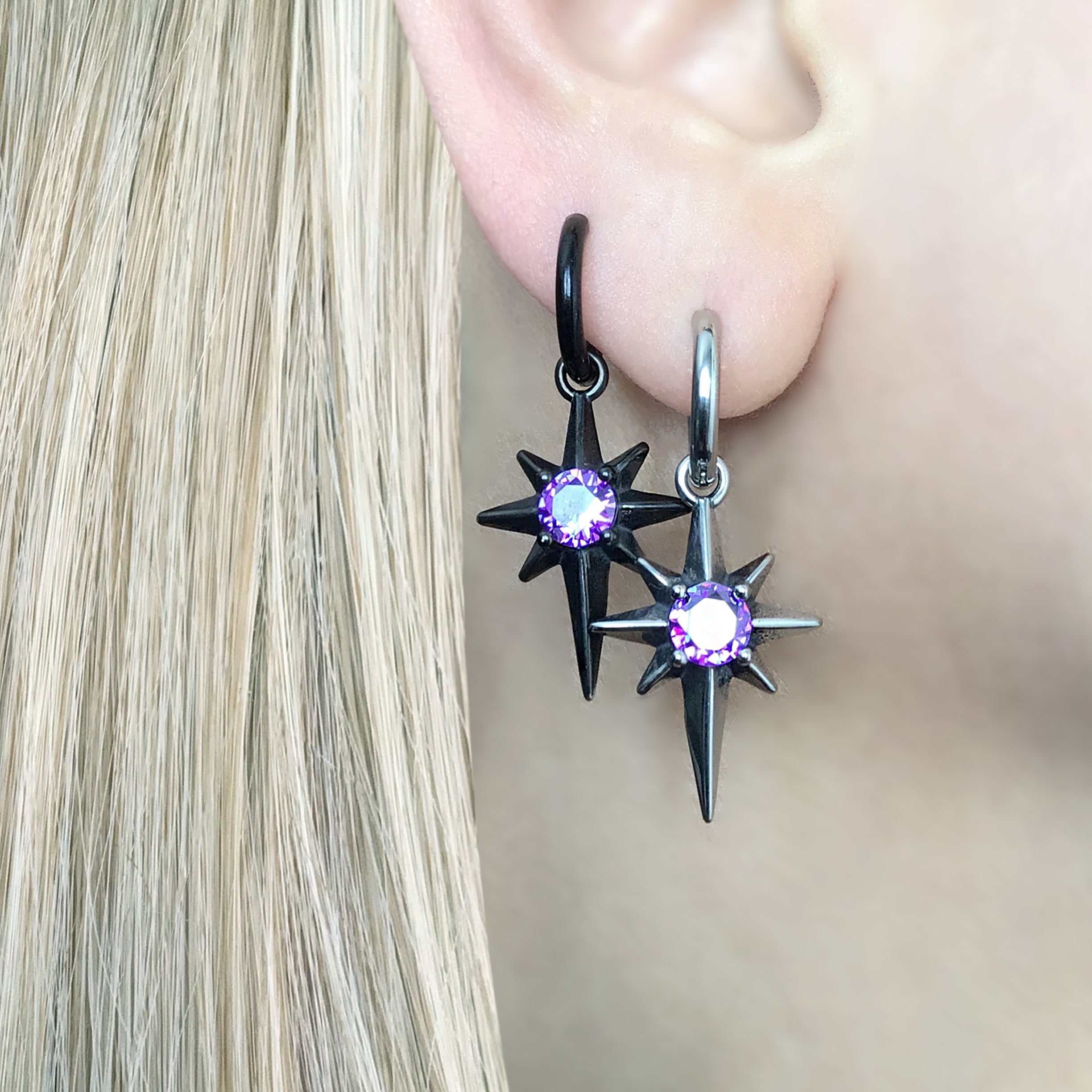 NORTH STAR HOOP EARRINGS WITH SAPPHIRE CZ