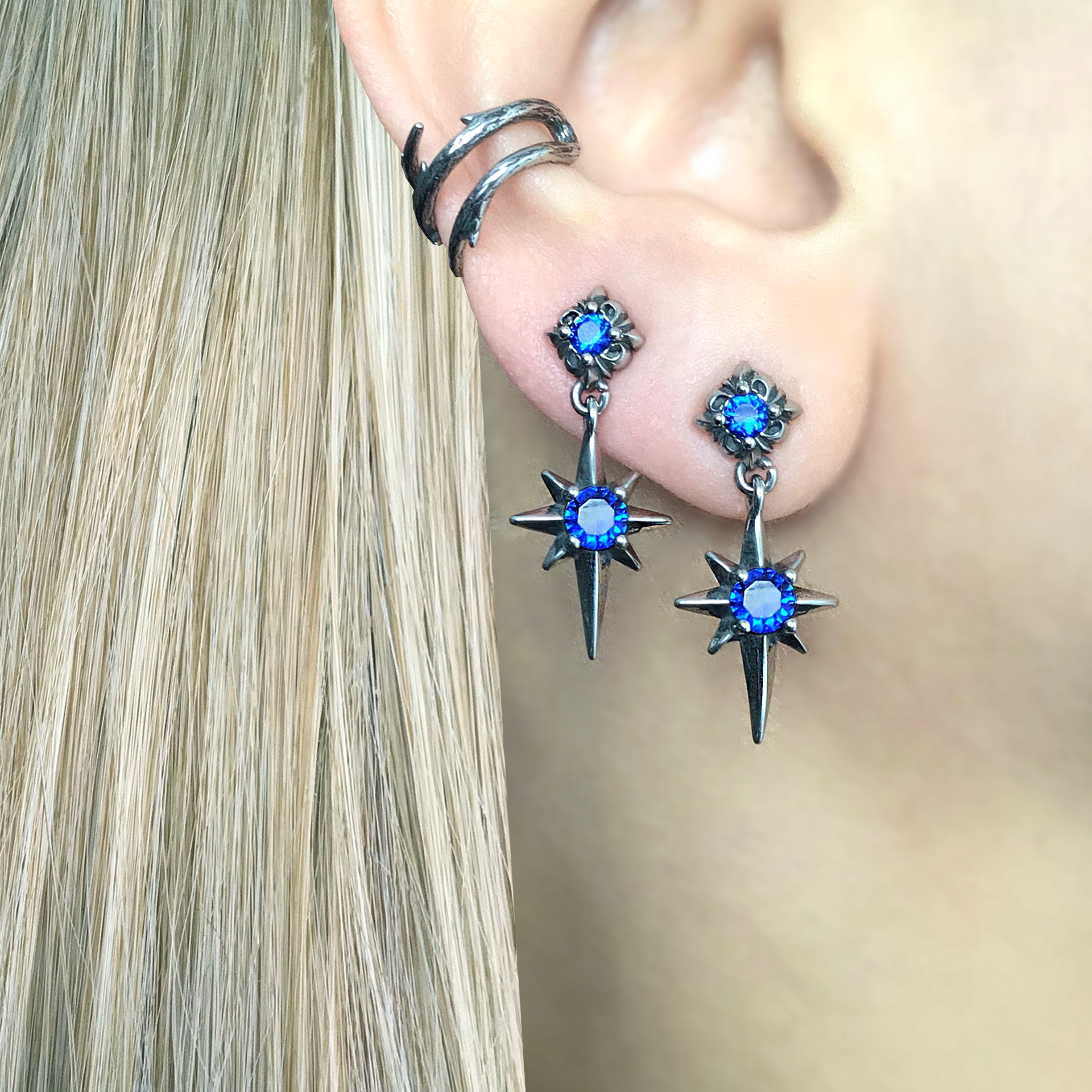 NORTH STAR STUDS WITH SAPPHIRE CZ