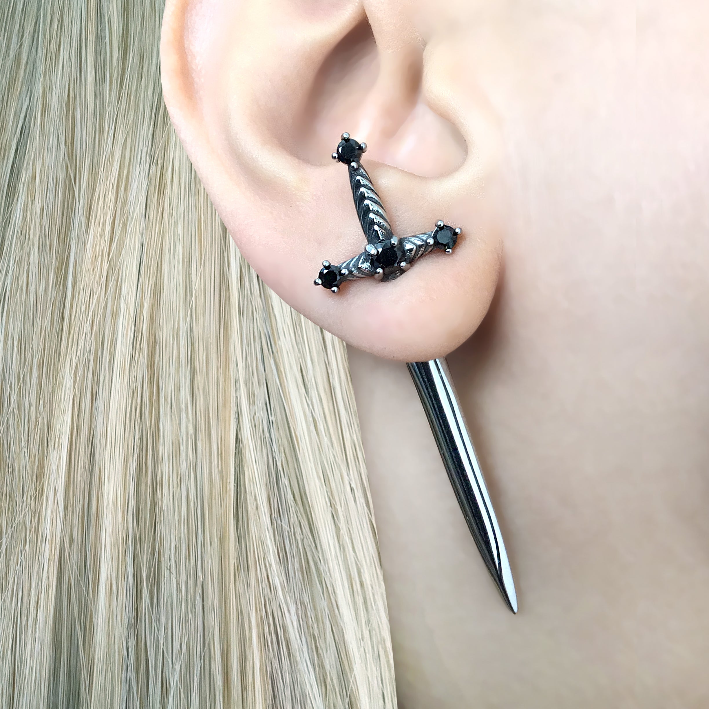 SWORD EARRINGS WITH BLACK CZ