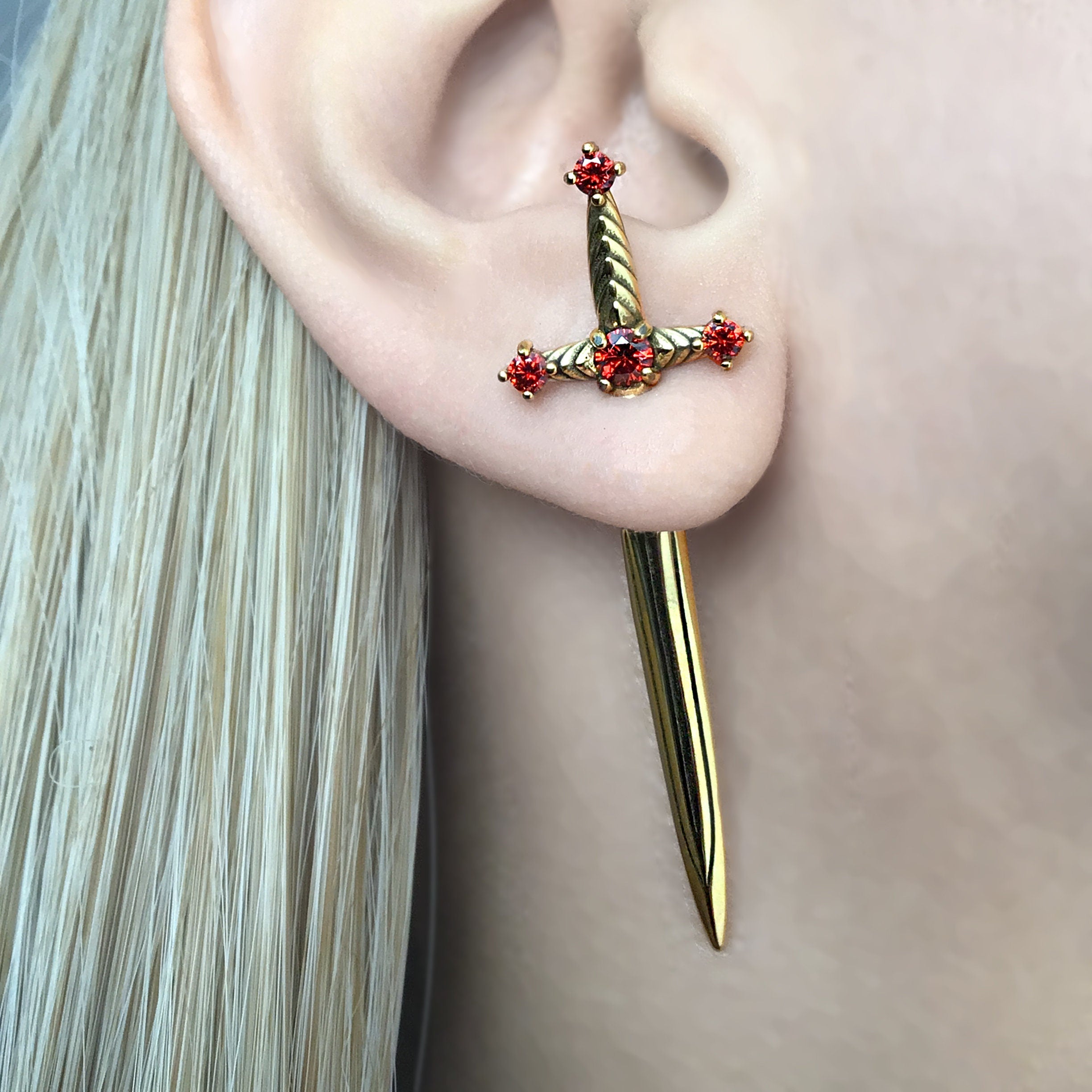 SWORD EARRING WITH RUBY CZ