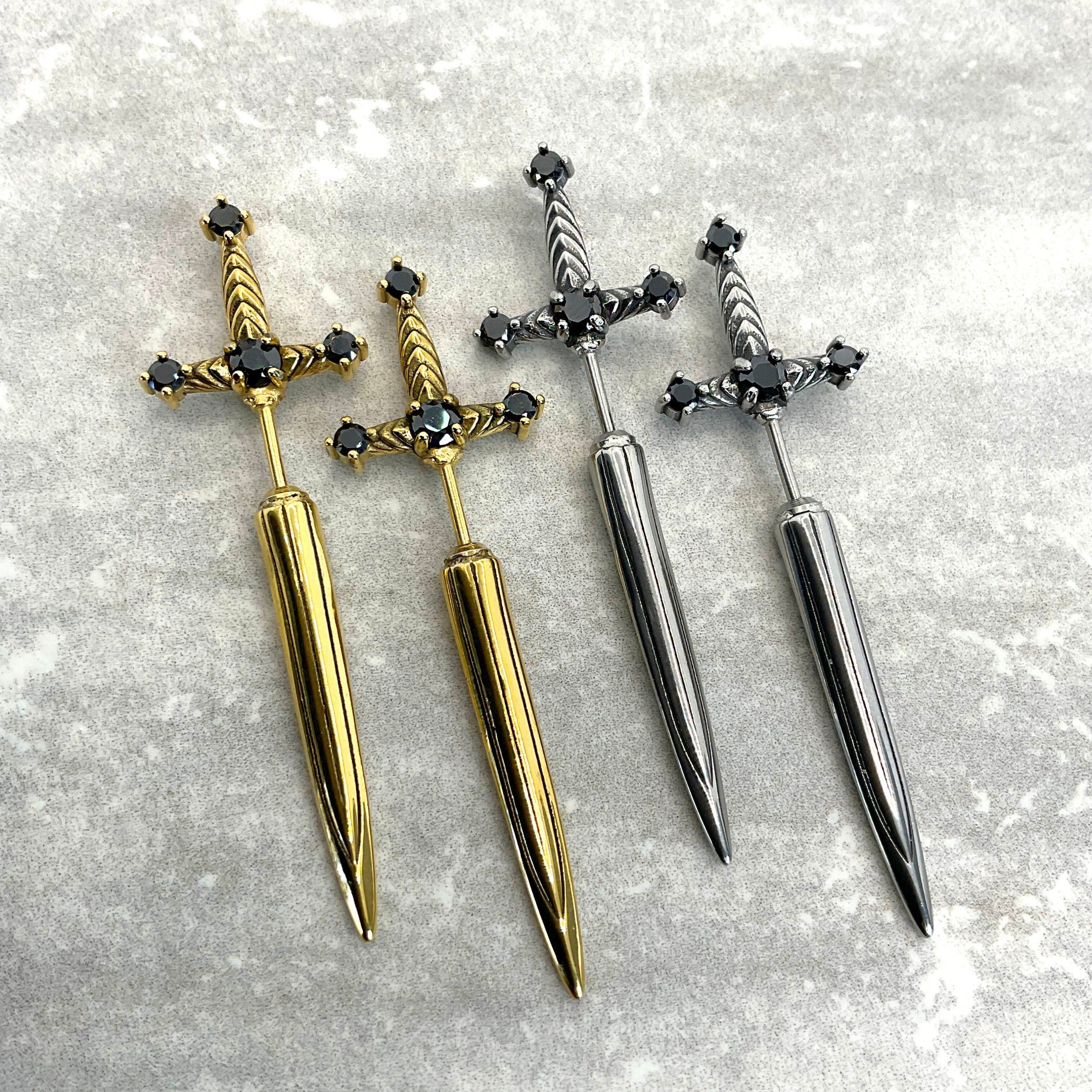 SWORD EARRINGS WITH BLACK CZ