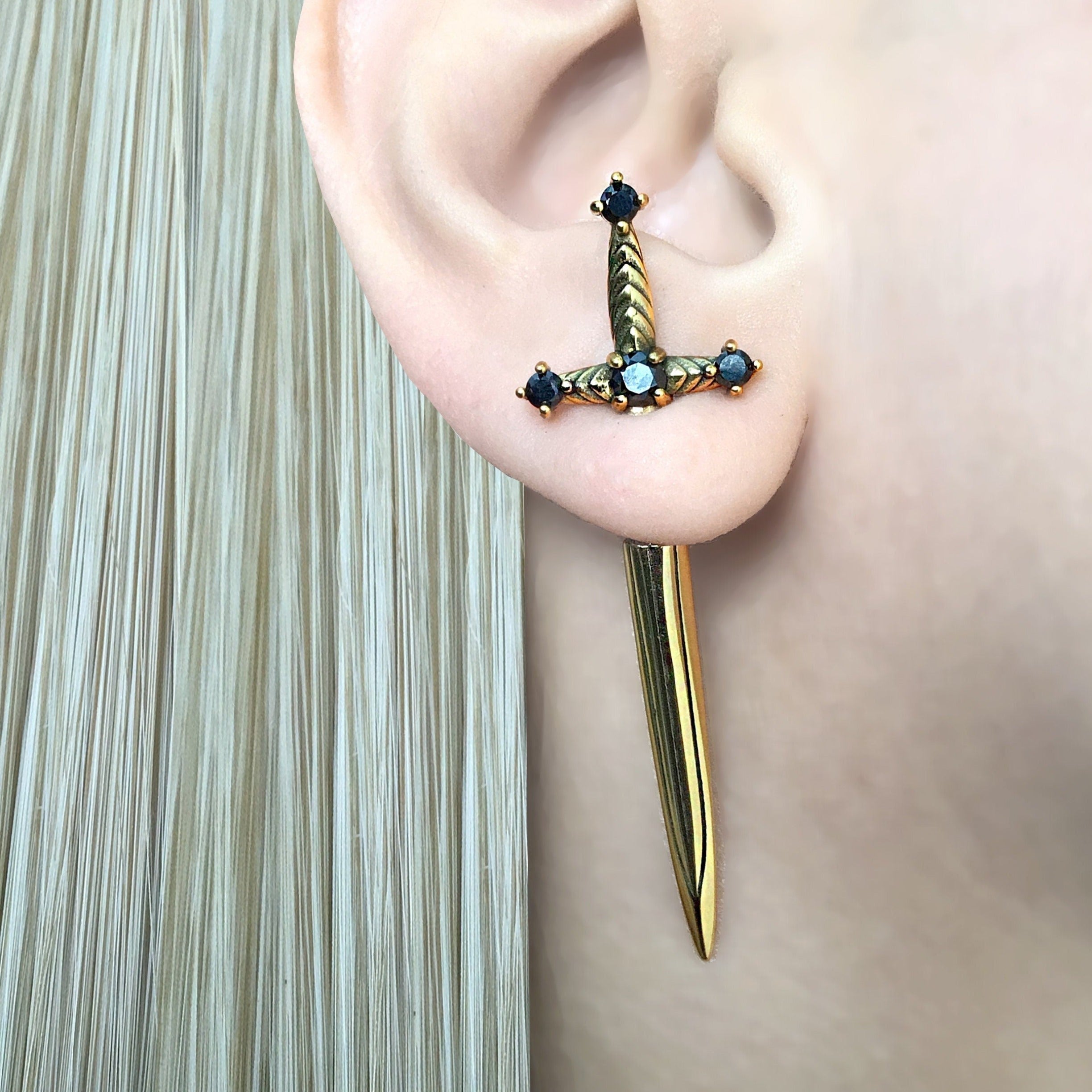 SWORD EARRINGS WITH BLACK CZ
