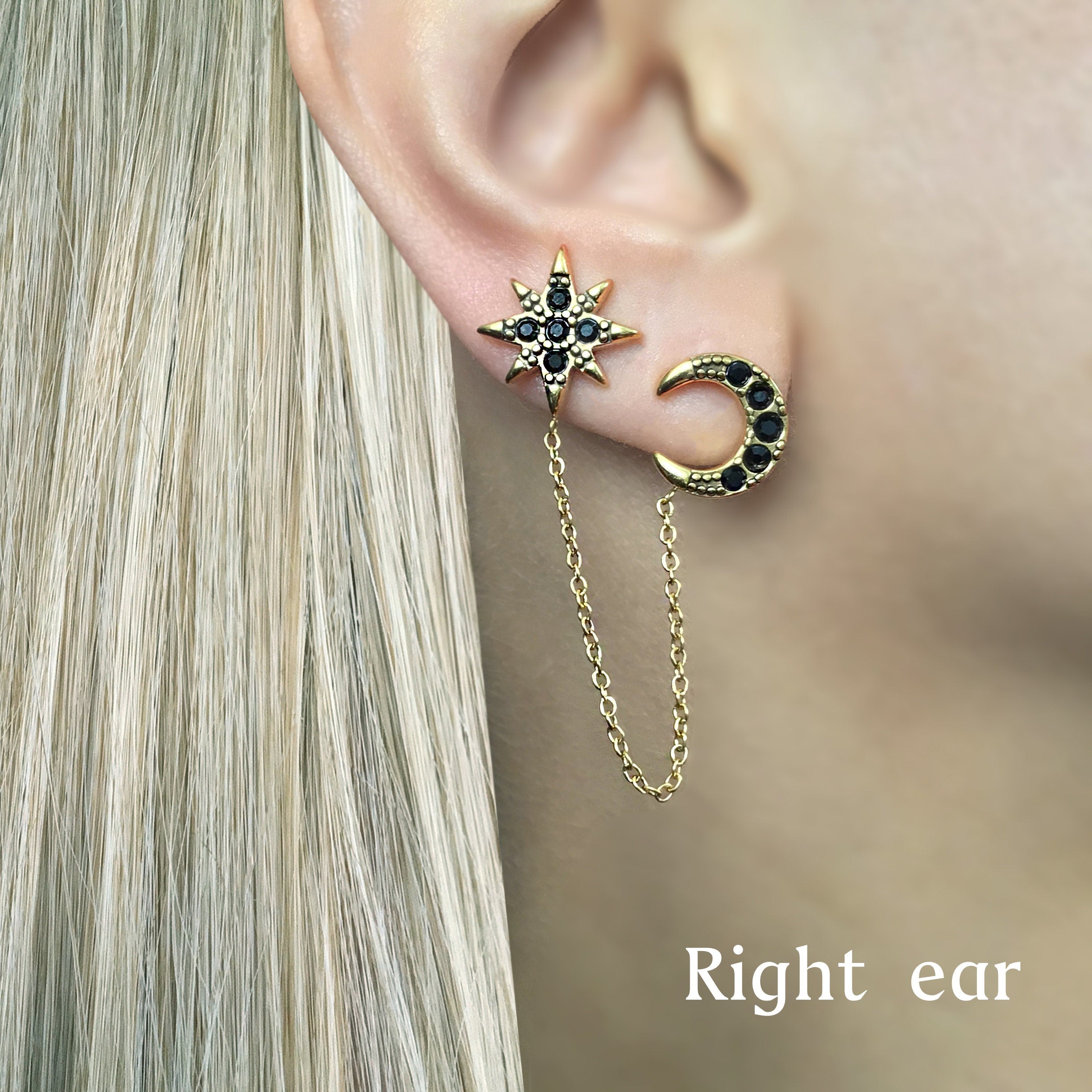 NORTH STAR AND MOON EARRINGS