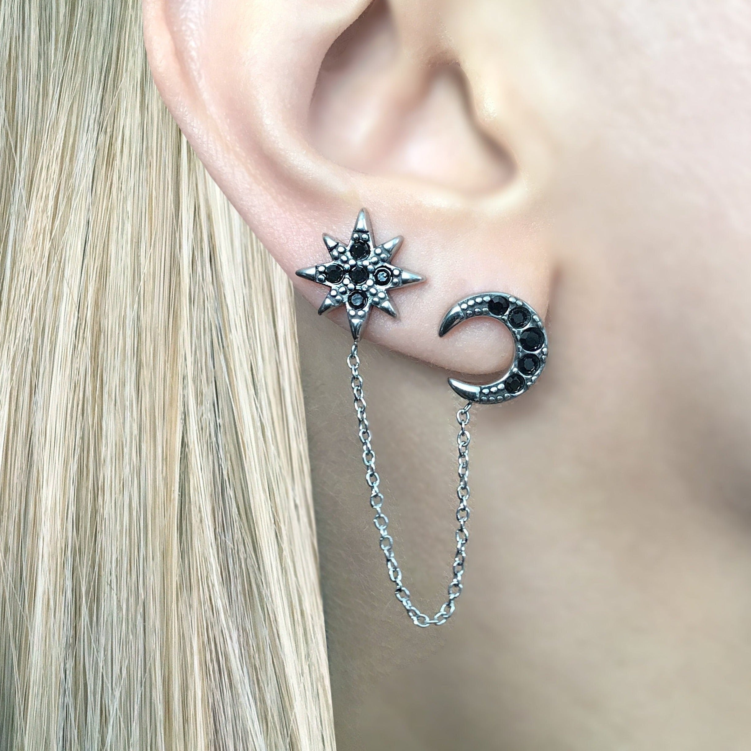 NORTH STAR AND MOON EARRINGS