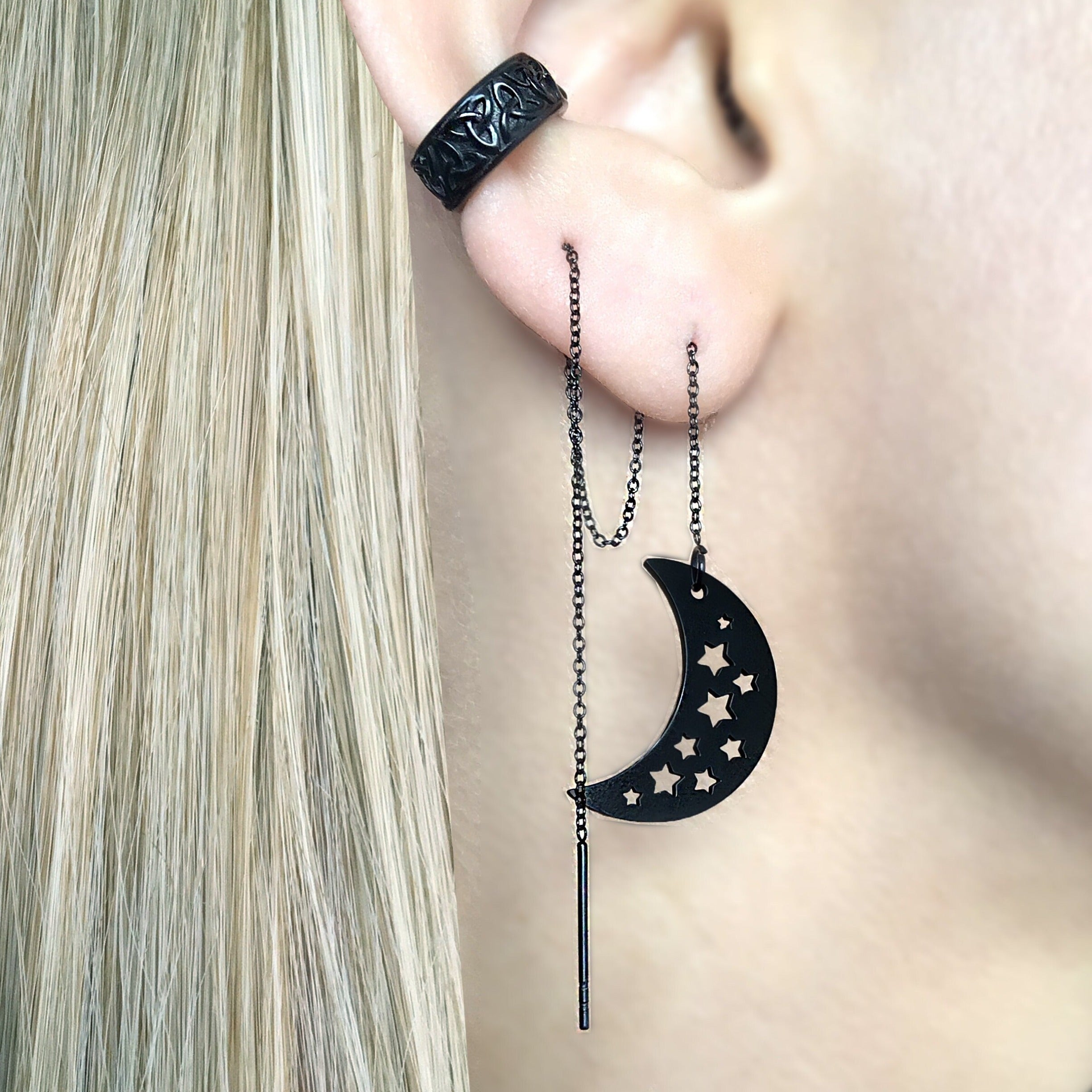 MOON AND STAR THREADER EARRINGS