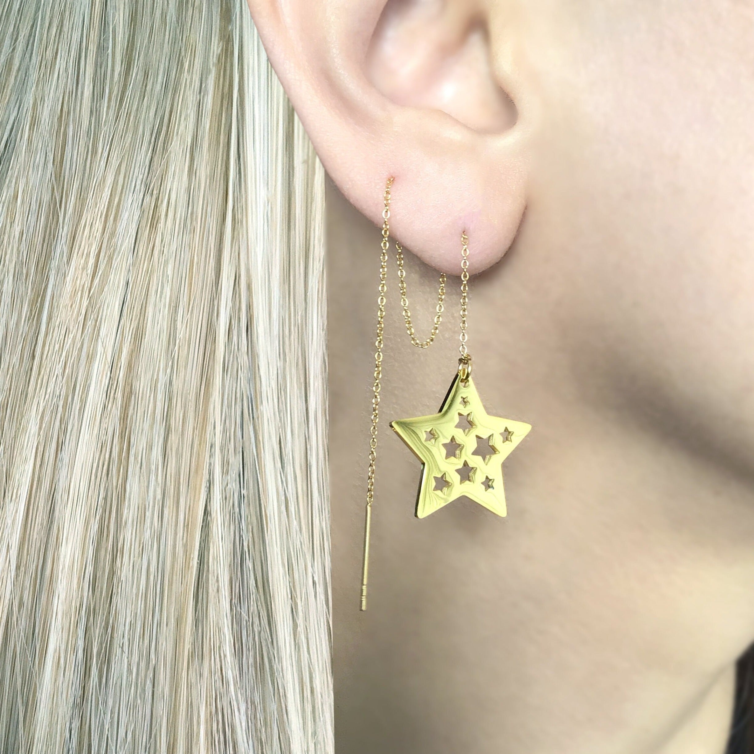 MOON AND STAR THREADER EARRINGS