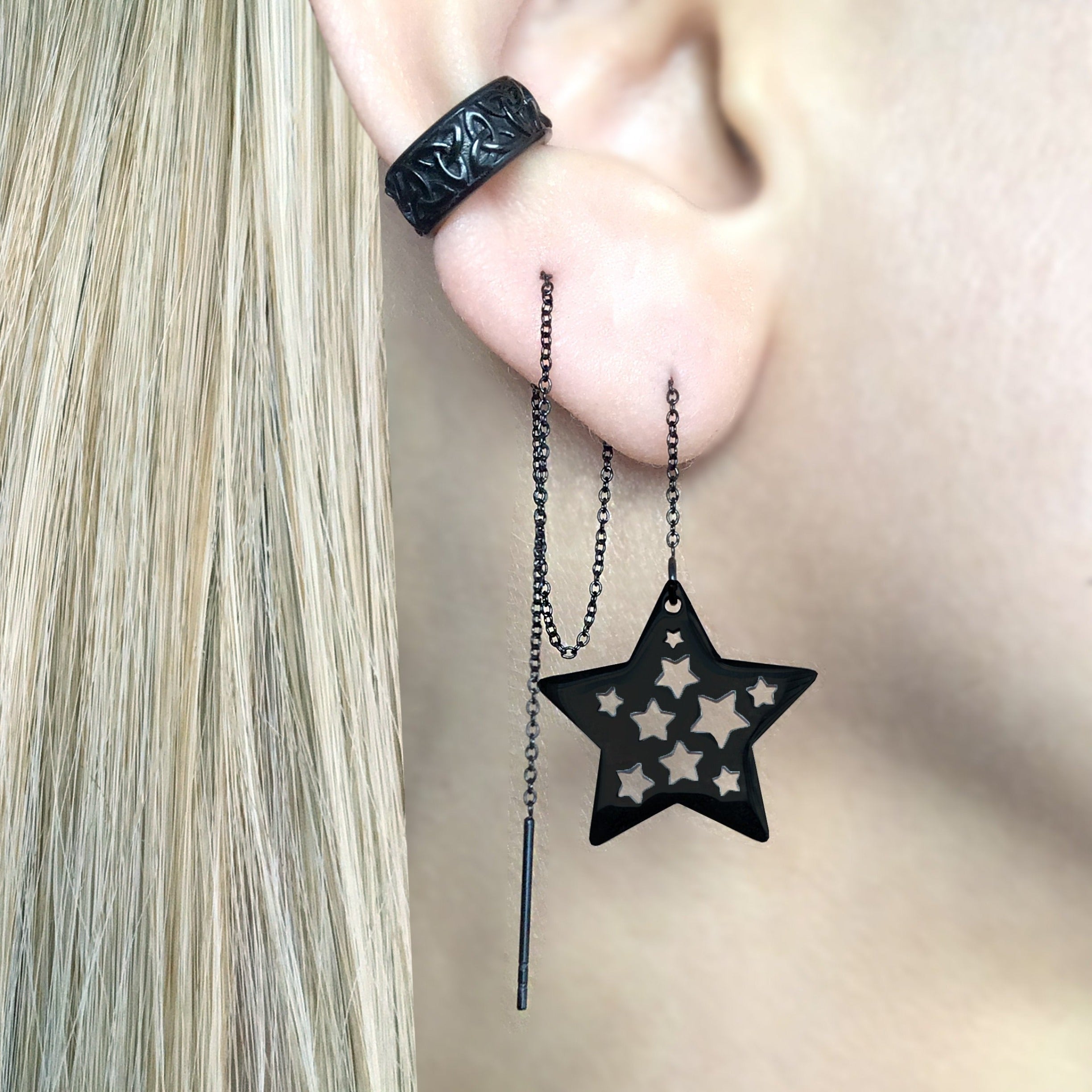 MOON AND STAR THREADER EARRINGS