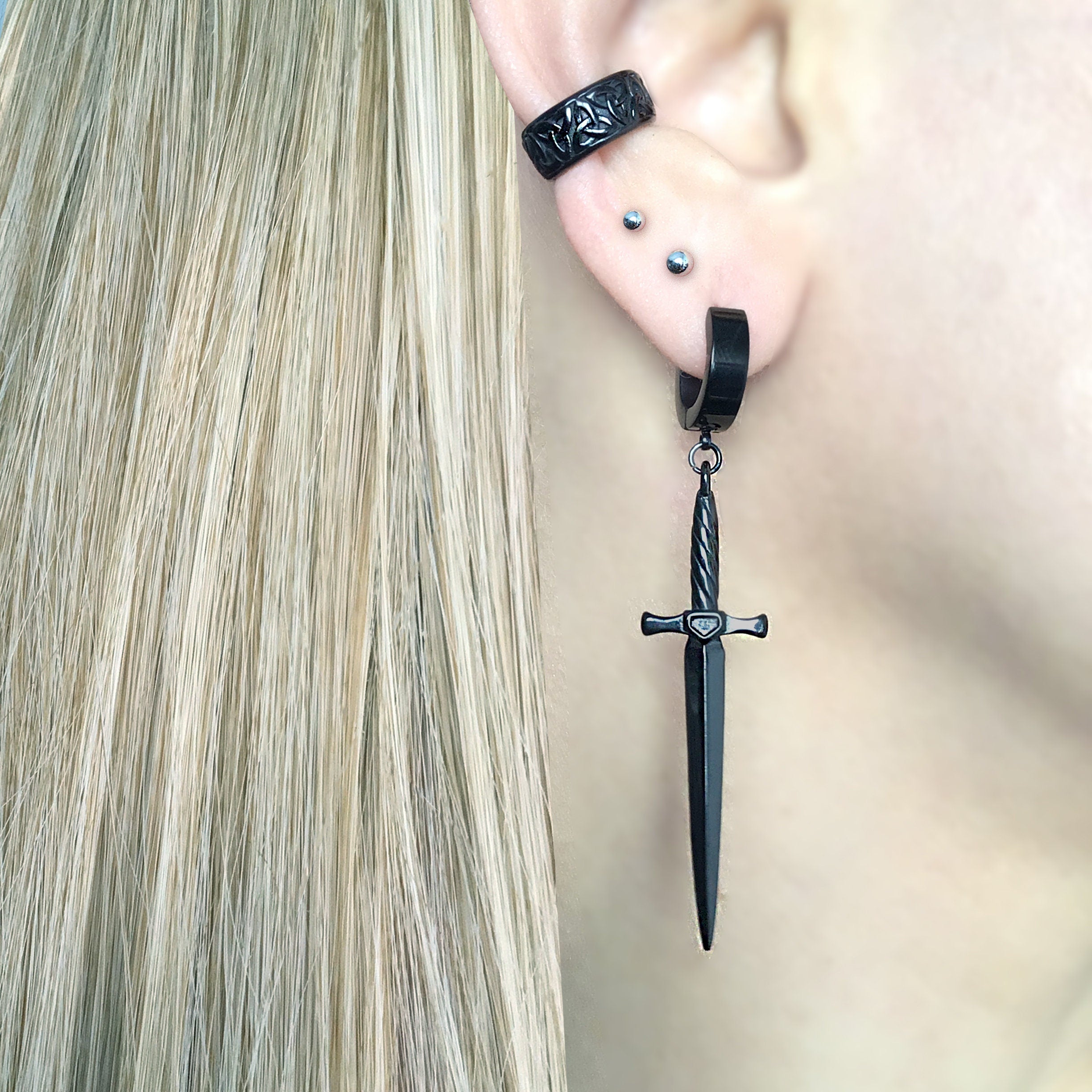GOTHIC SWORD HOOP EARRINGS