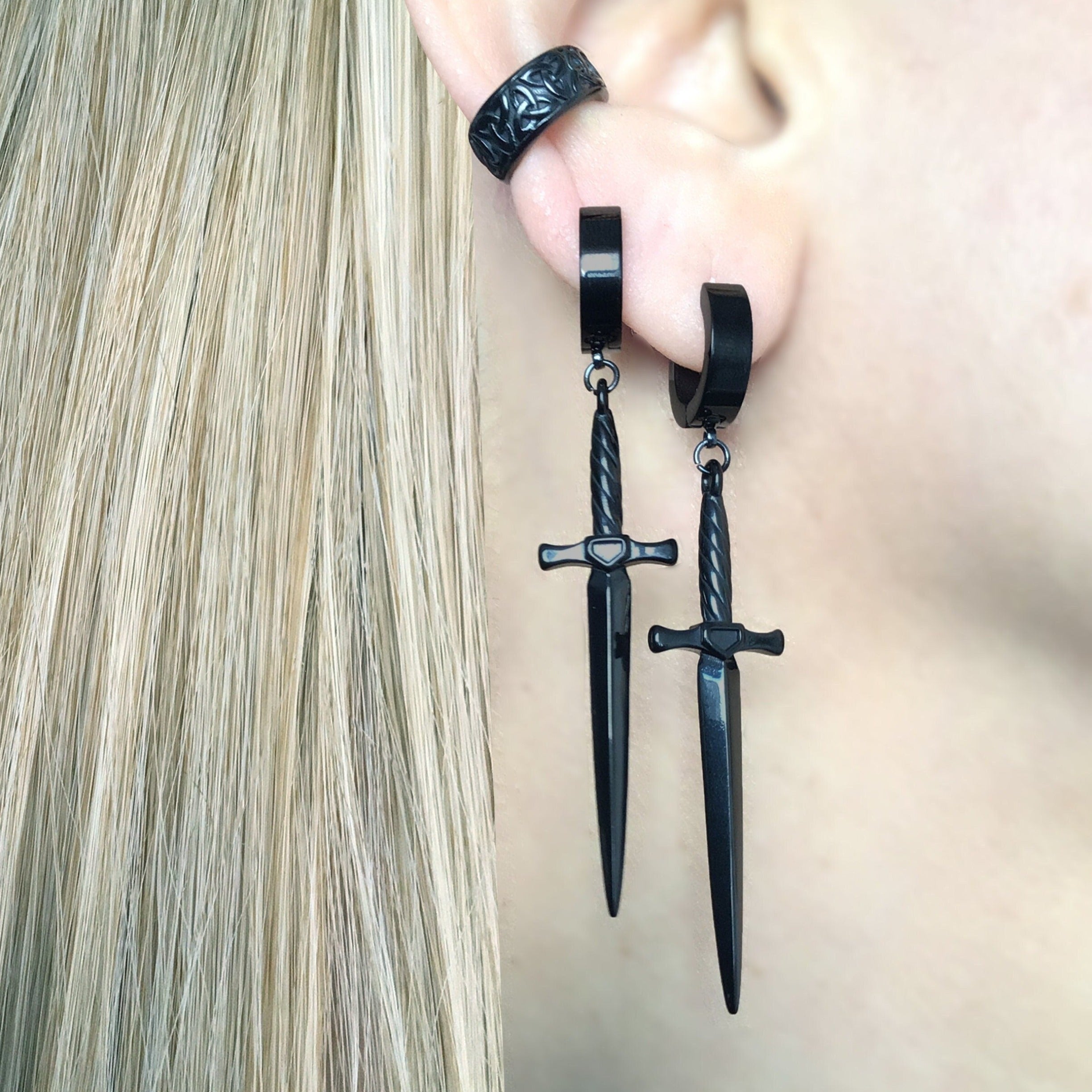 GOTHIC SWORD HOOP EARRINGS