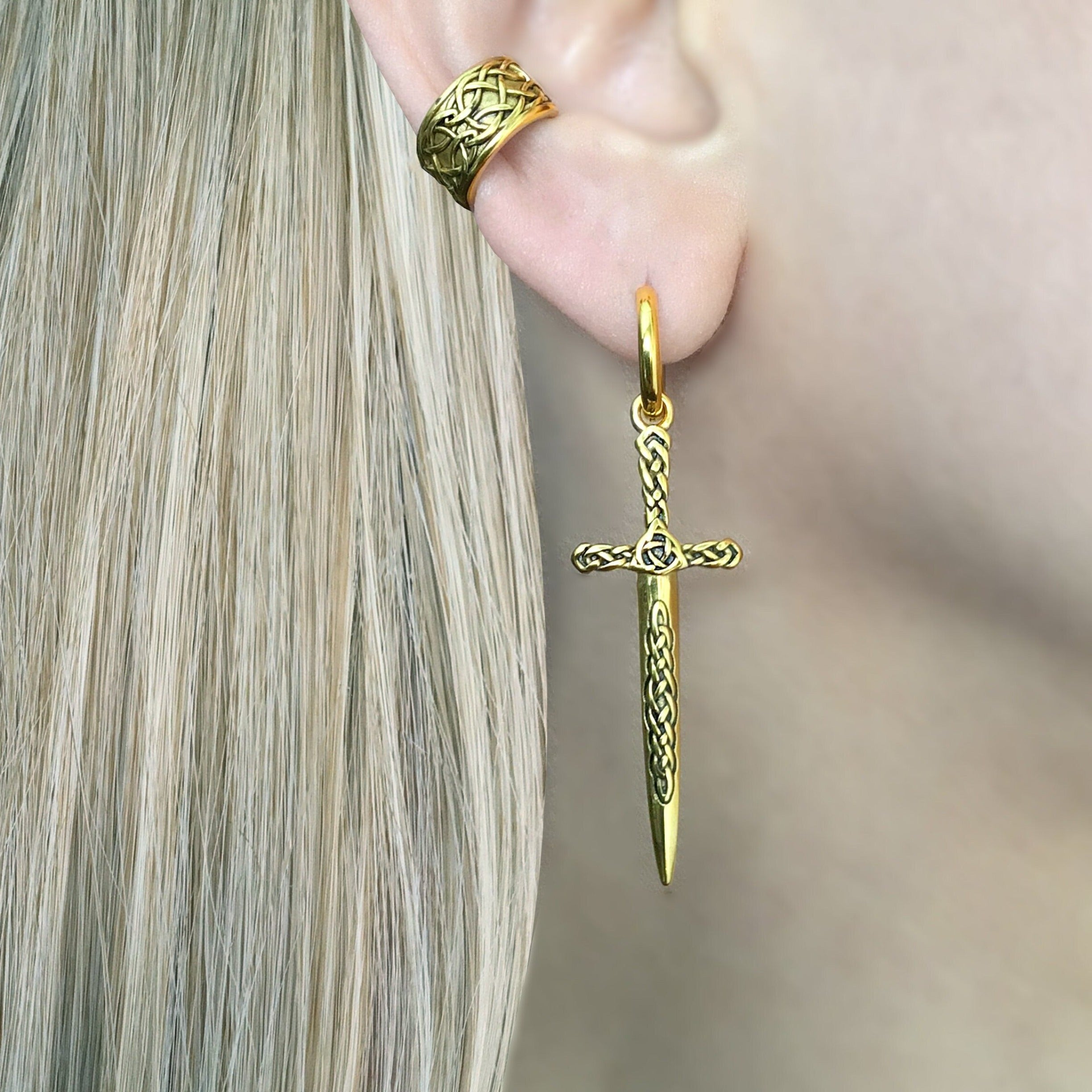 CELTIC SWORD HOOP EARRING