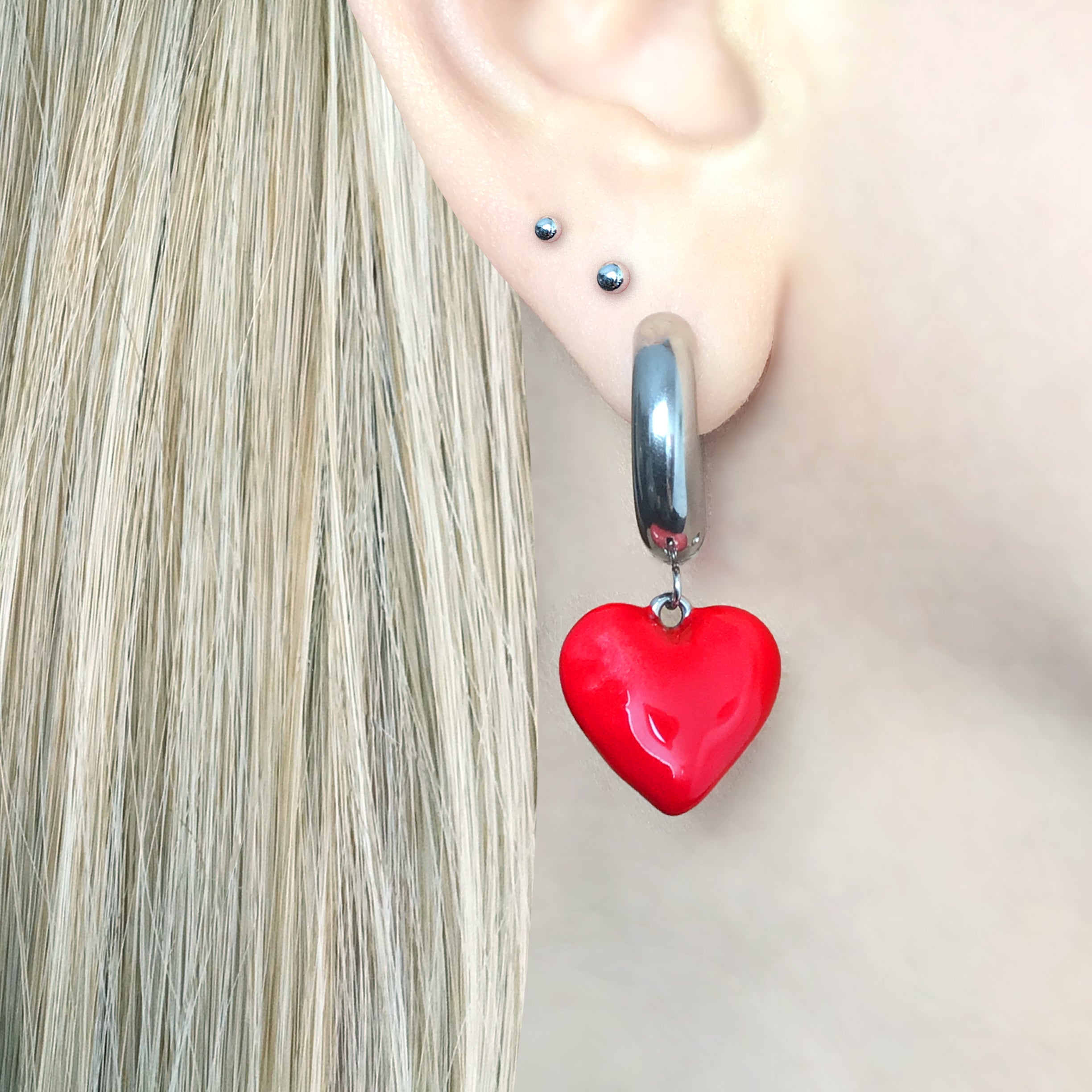 RED HEART HOOP EARRINGS