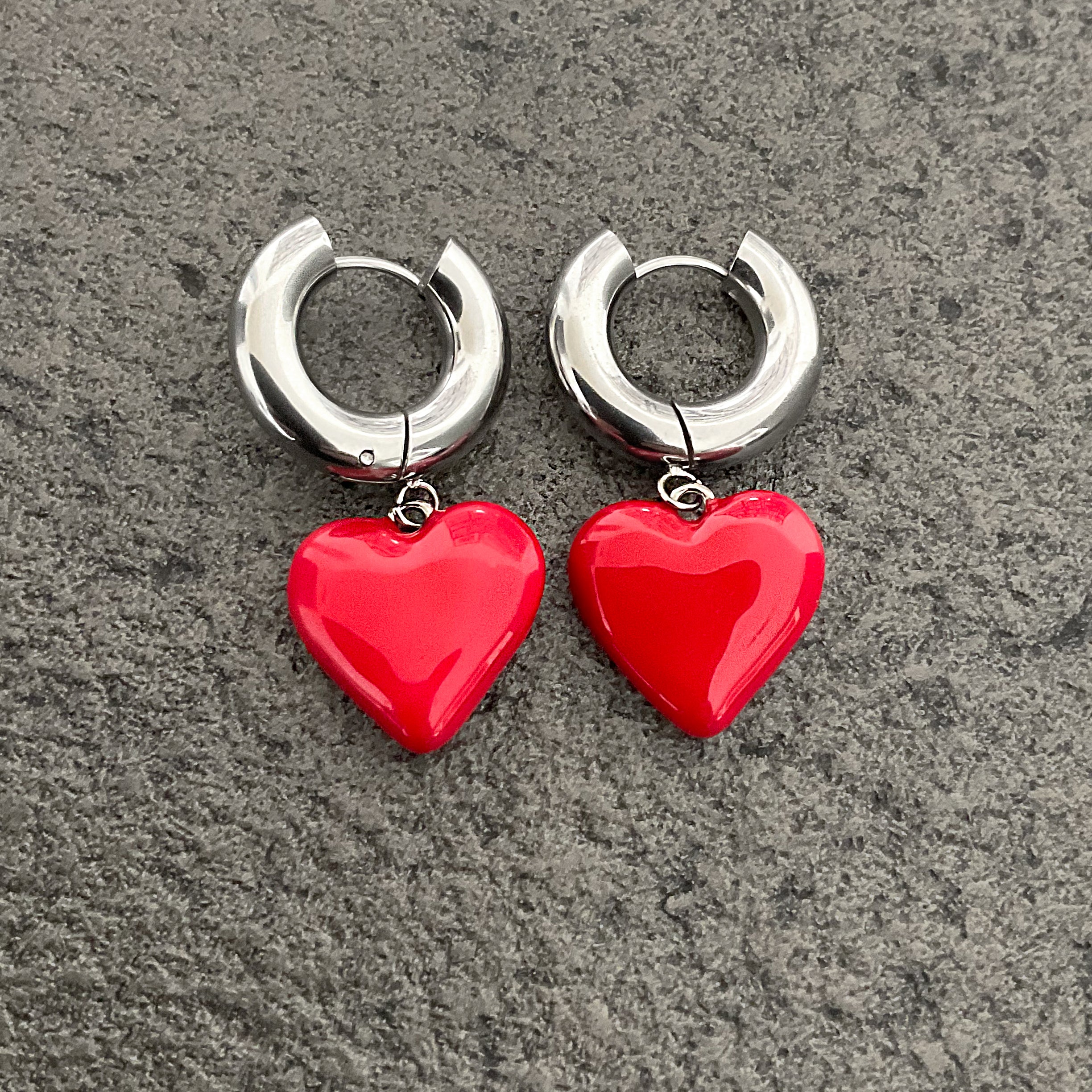 RED HEART HOOP EARRINGS