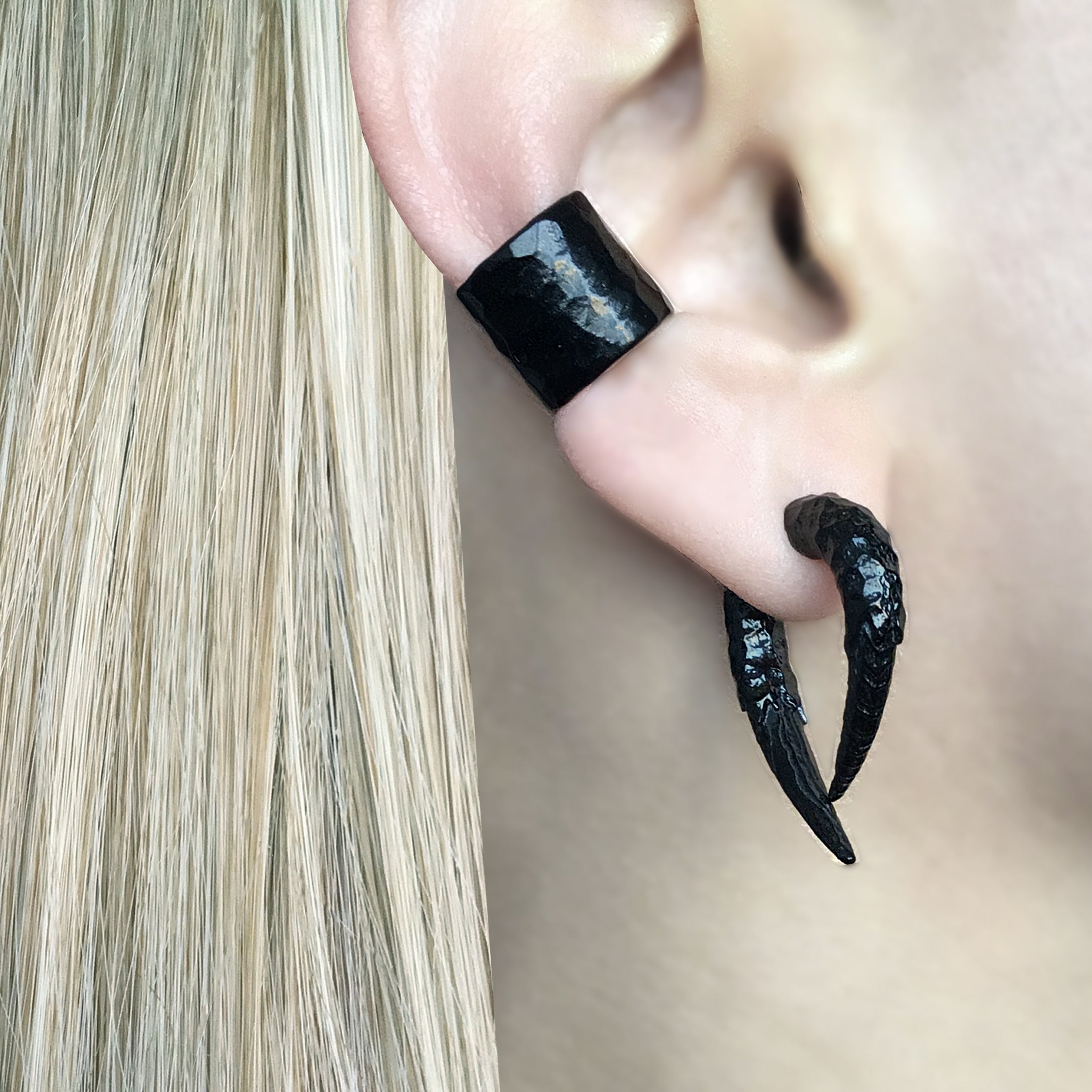 WIDE HAMMERED EAR CUFF IN BLACK