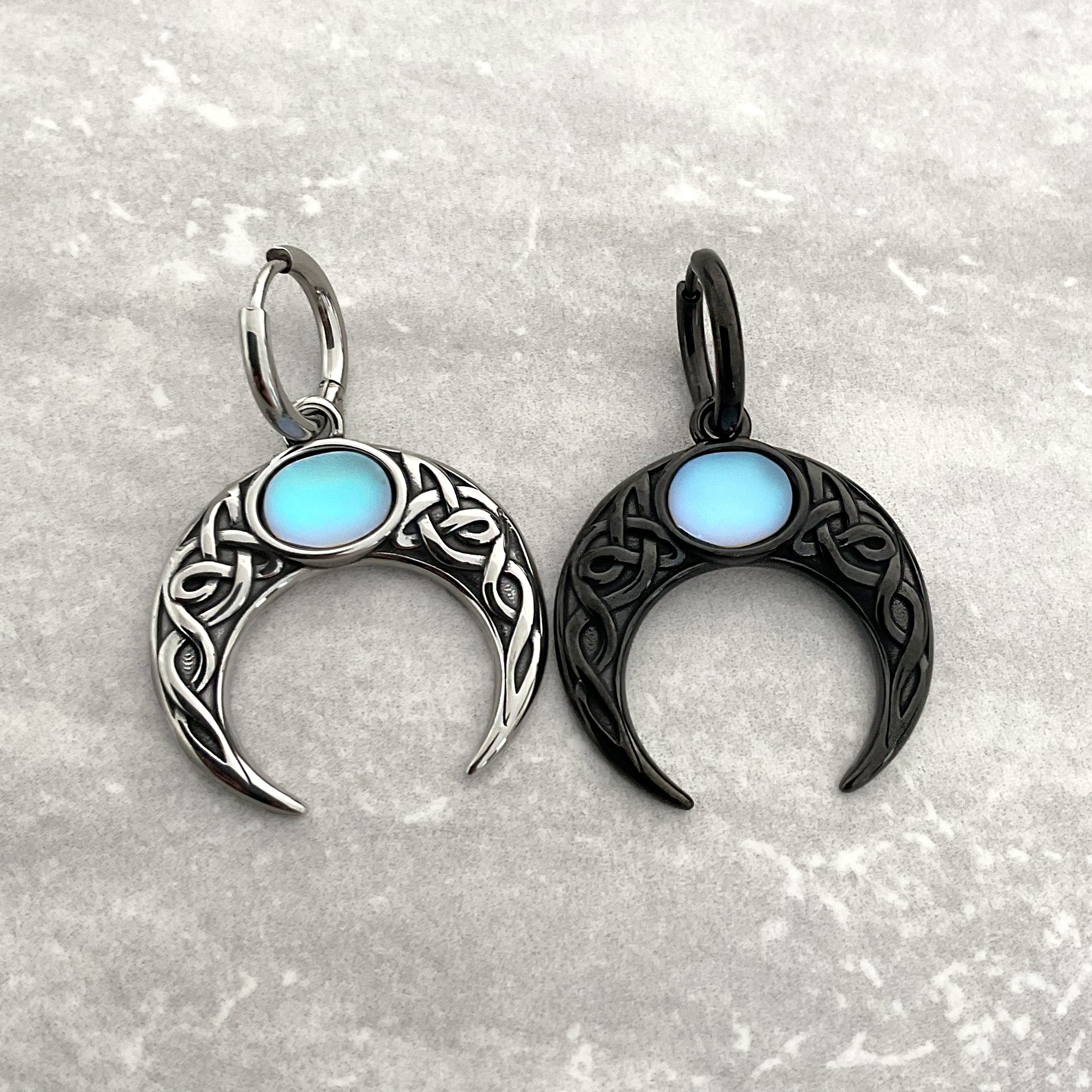 CELTIC BLUE MOON HOOPS IN SILVER