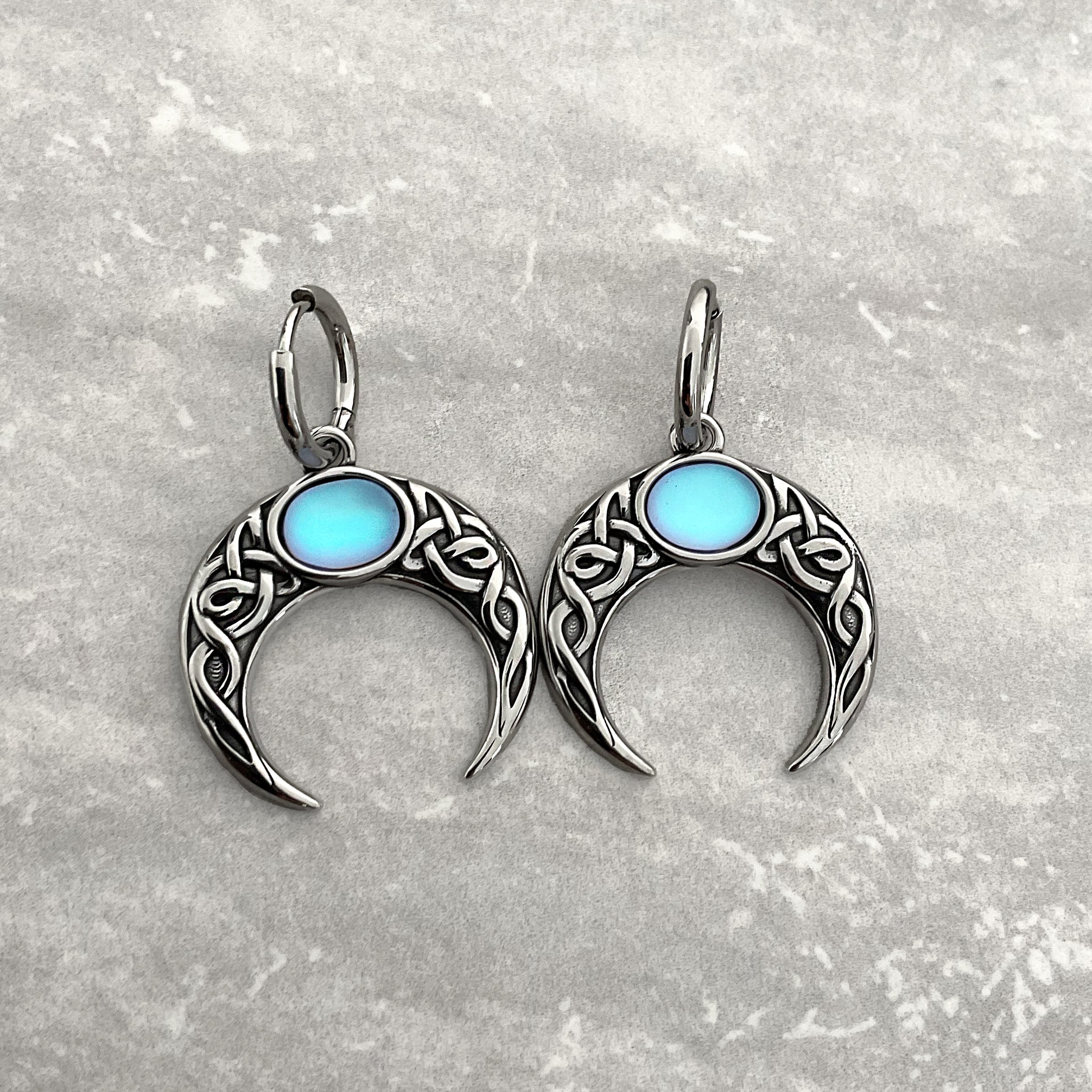 CELTIC BLUE MOON HOOPS IN SILVER