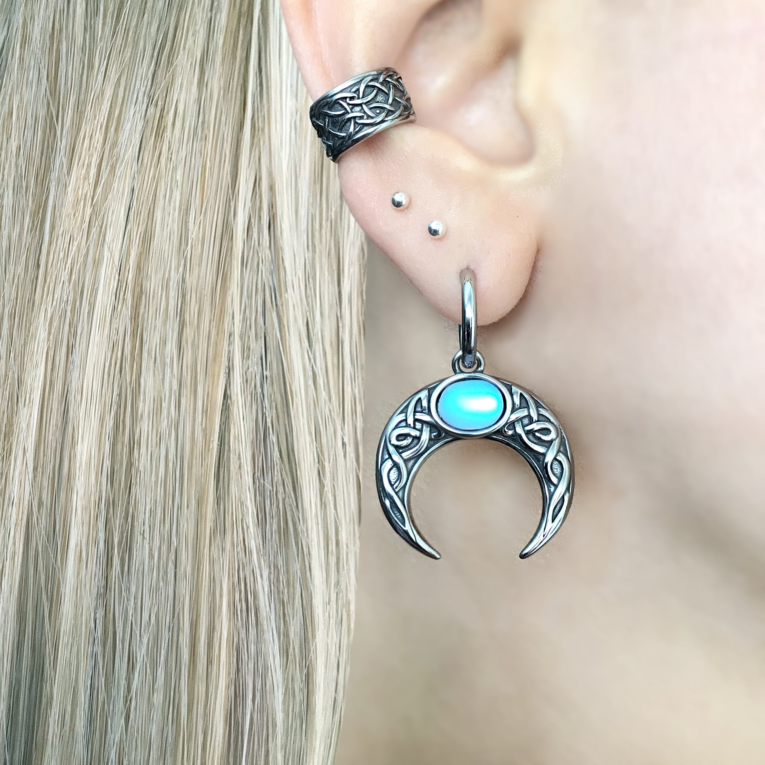 CELTIC BLUE MOON HOOPS IN SILVER