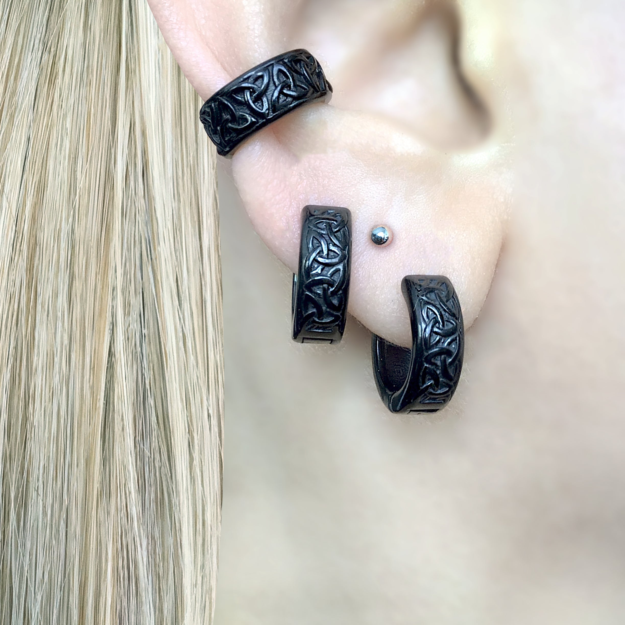 CELTIC BRAID HOOP EARRINGS IN BLACK