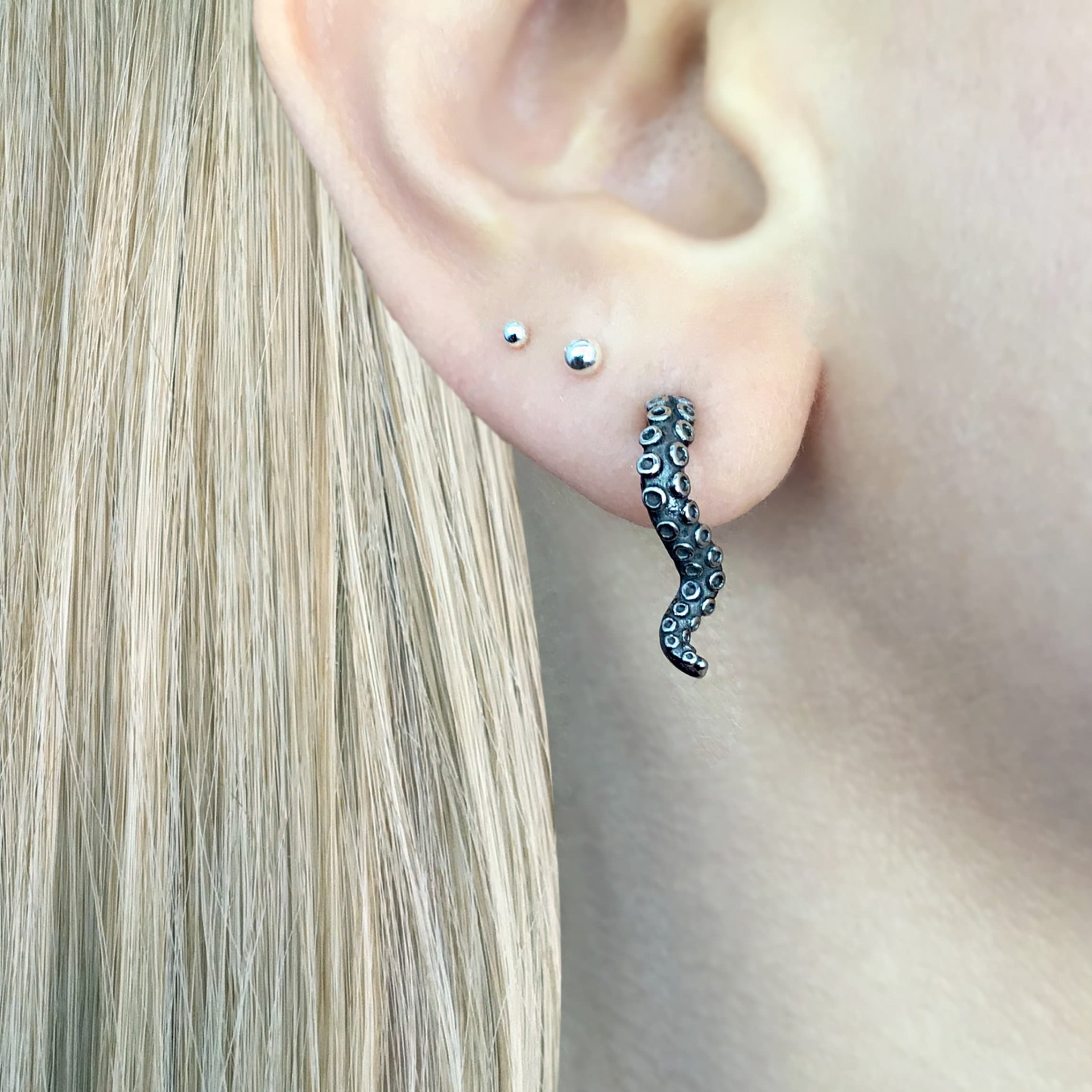 OCTOPUS TENTACLE  EARRINGS IN BLACK