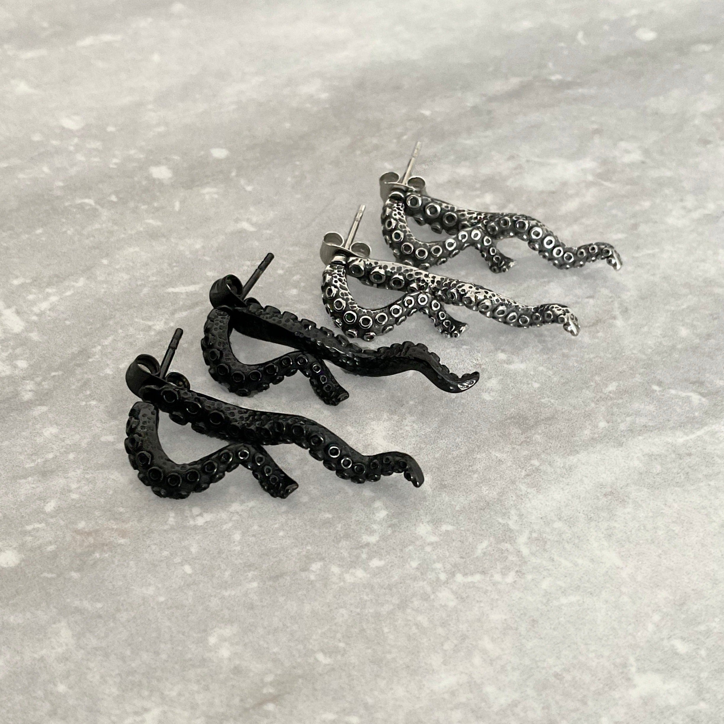 OCTOPUS TENTACLE  EARRINGS IN BLACK