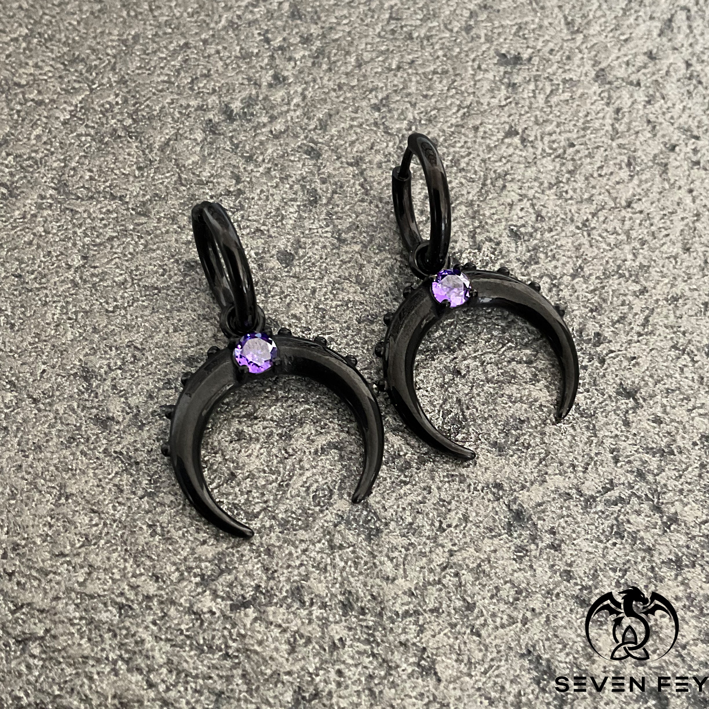 MOON HOOPS WITH PURPLE STONE