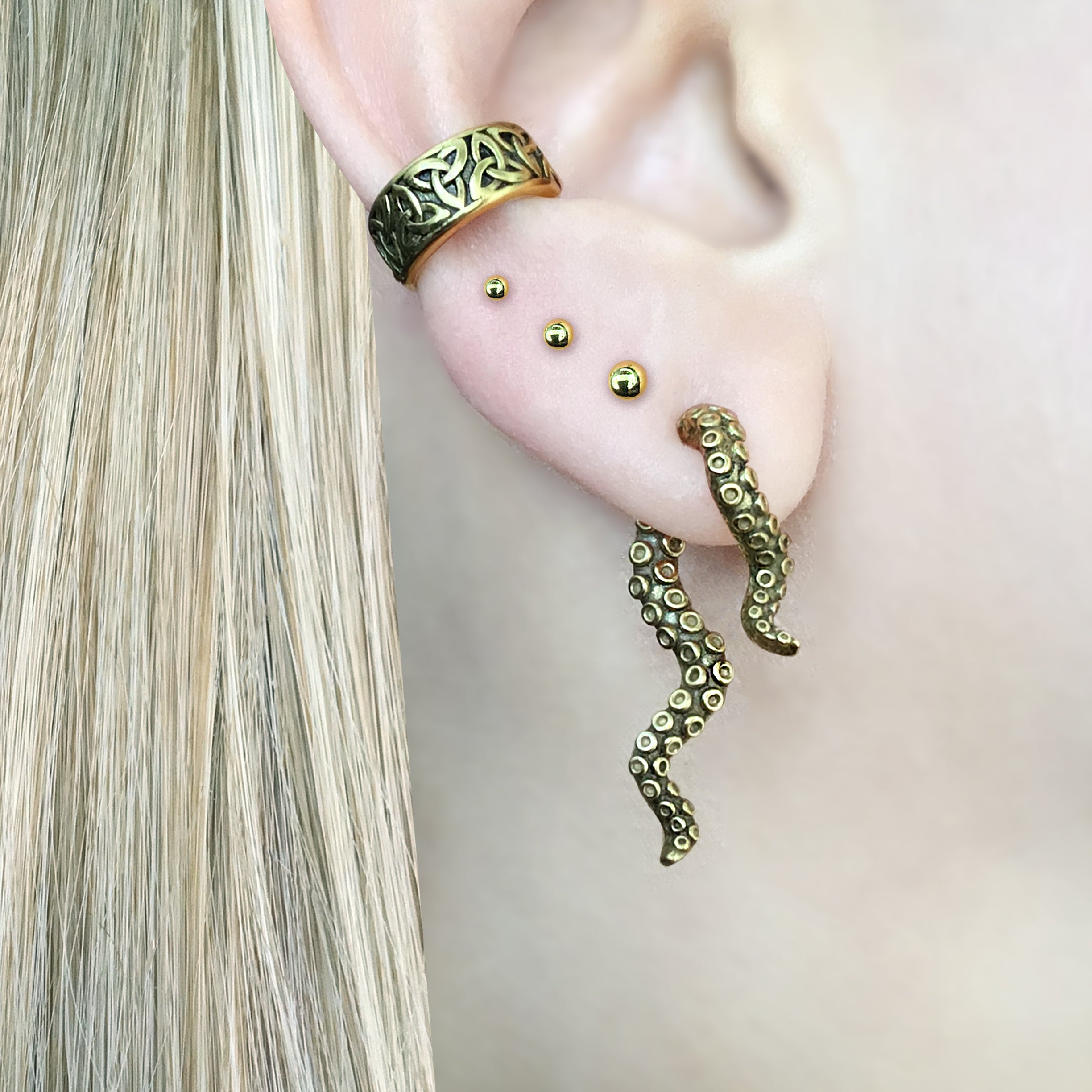 OCTOPUS TENTACLE  EARRINGS IN GOLD