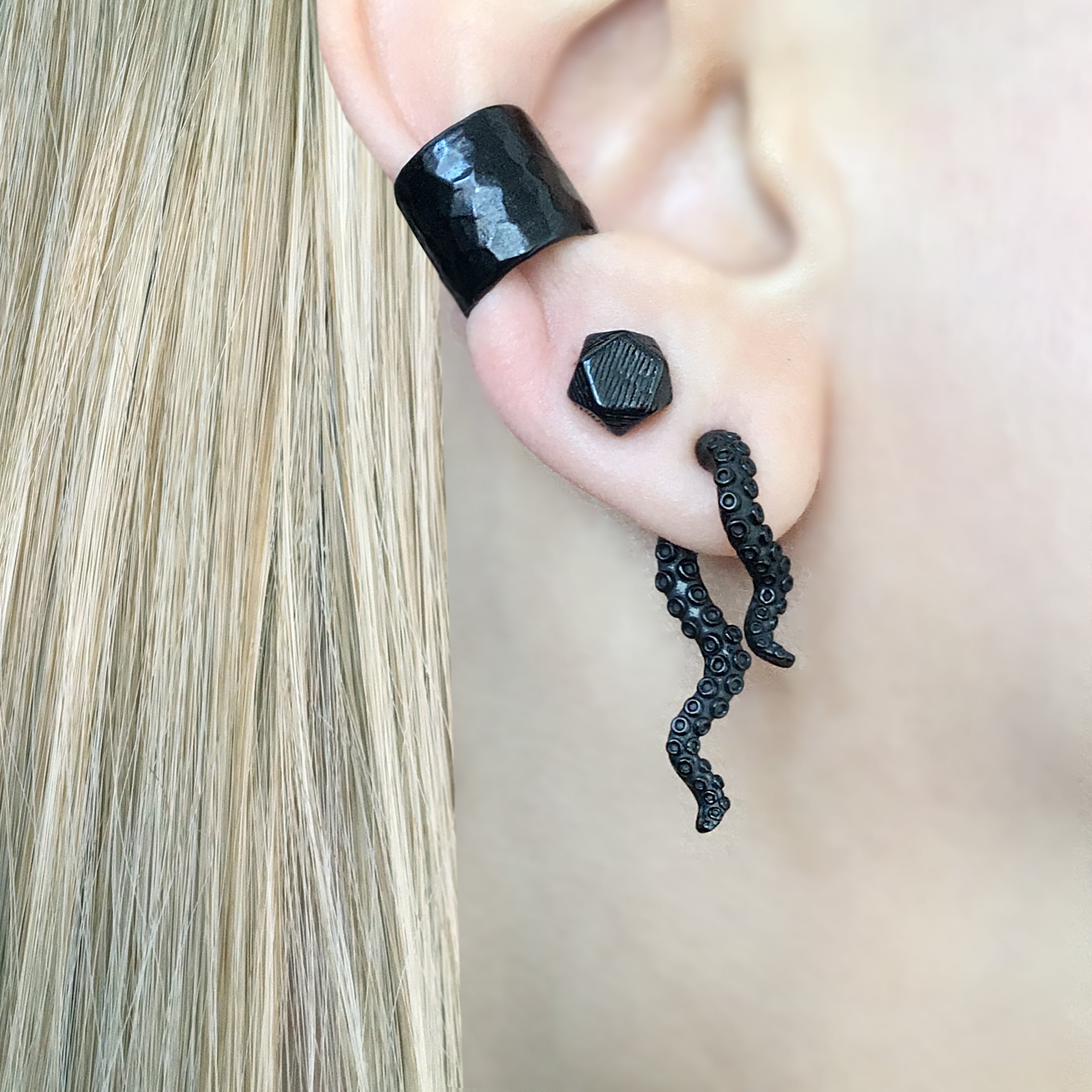 OCTOPUS TENTACLE  EARRINGS IN BLACK