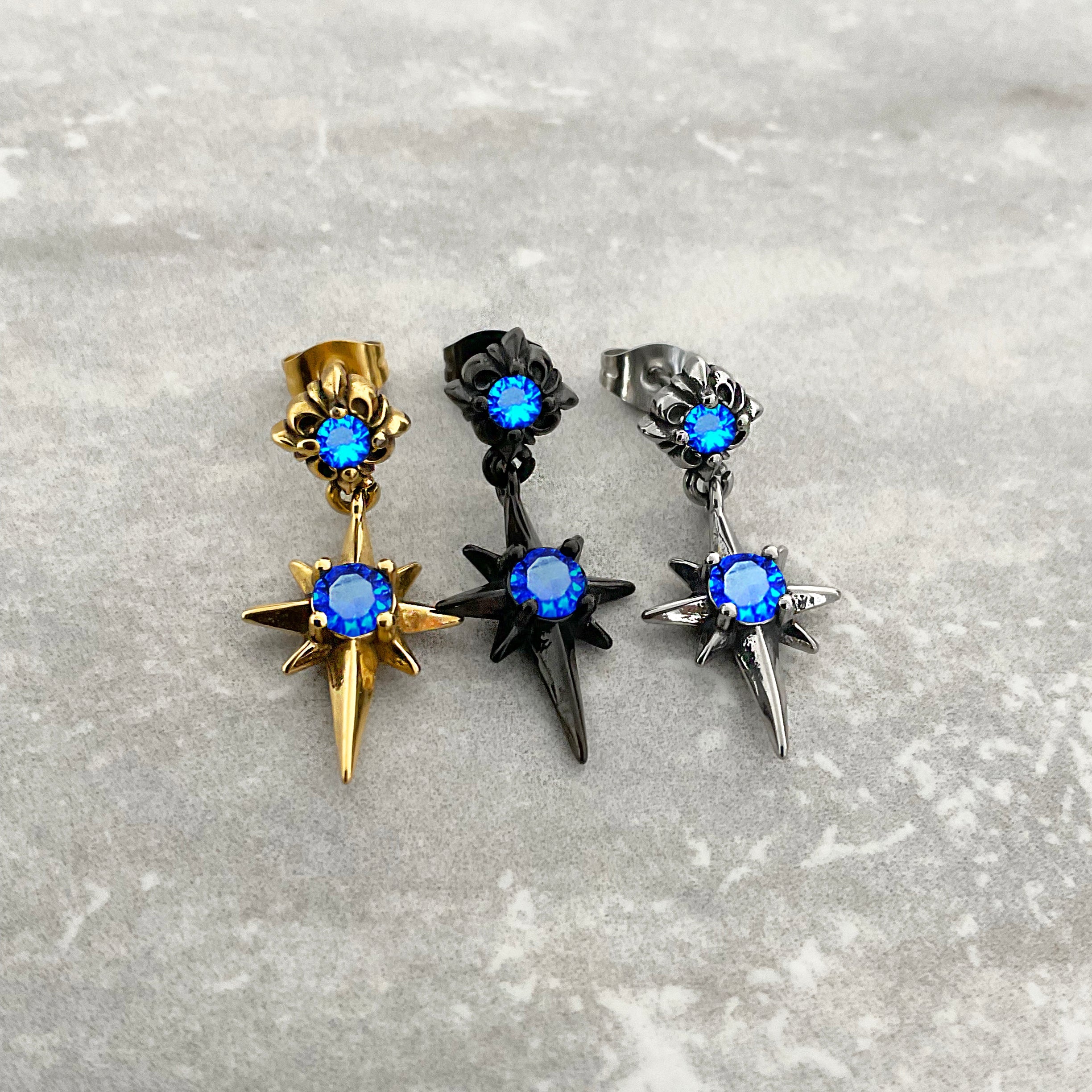 NORTH STAR STUDS WITH SAPPHIRE CZ IN SILVER