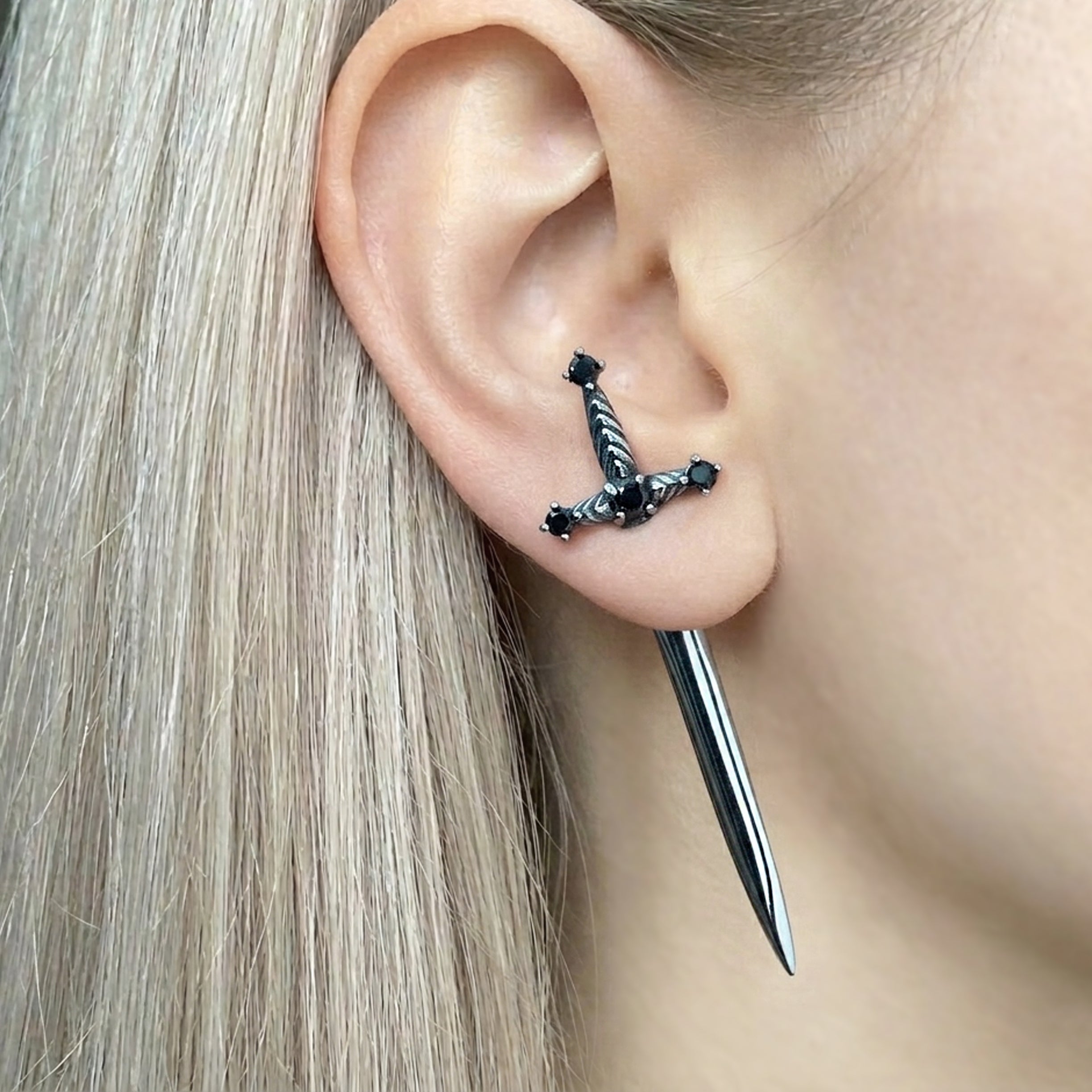 SWORD EARRINGS WITH BLACK CZ