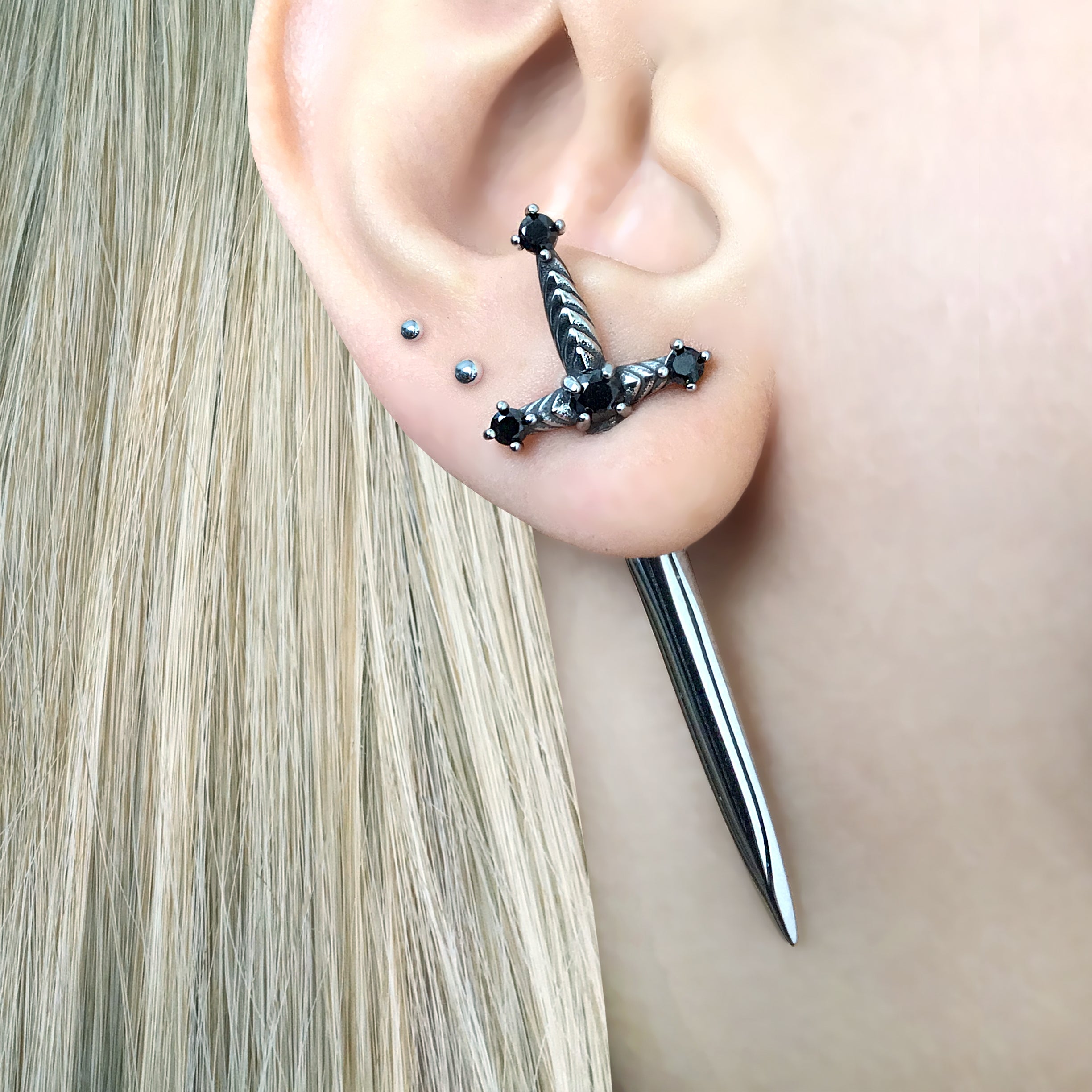 SWORD EARRINGS WITH BLACK CZ