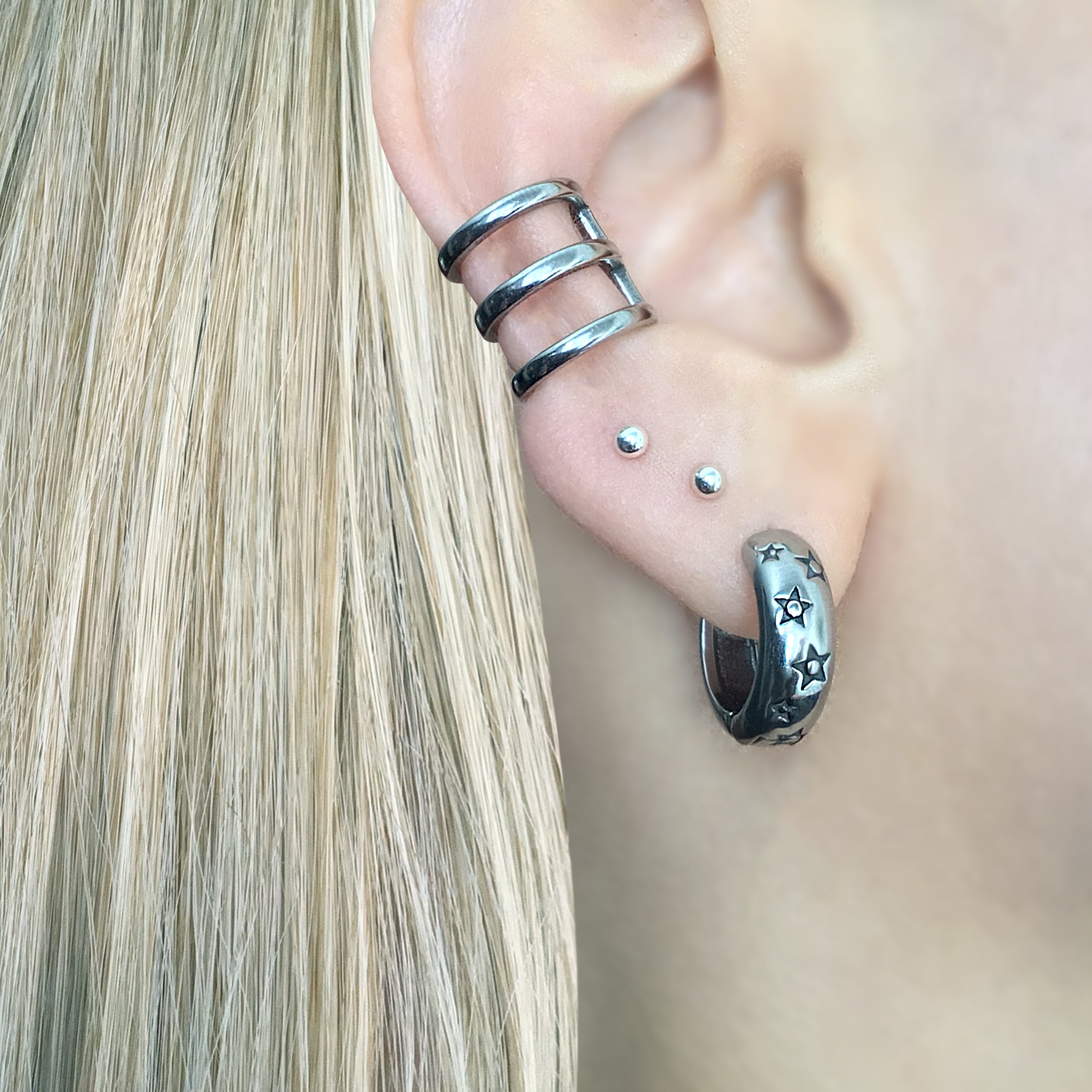 Three row ear cuff in Silver