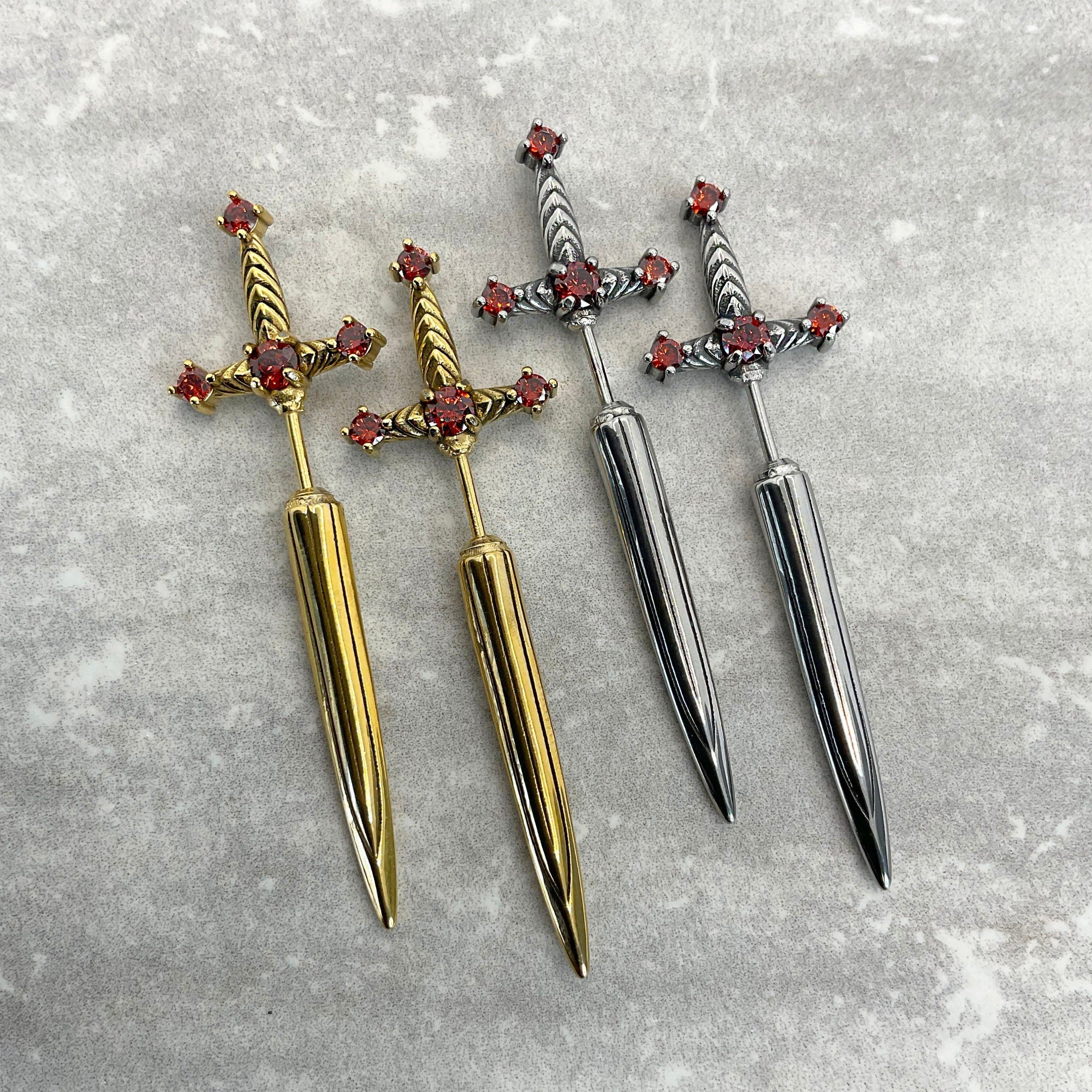 SWORD EARRING WITH RUBY CZ