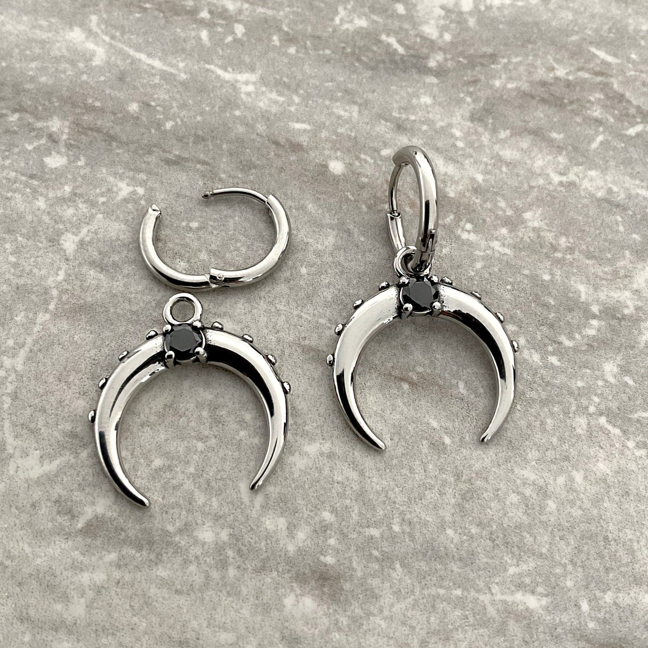 MOON HOOPS WITH BLACK STONE